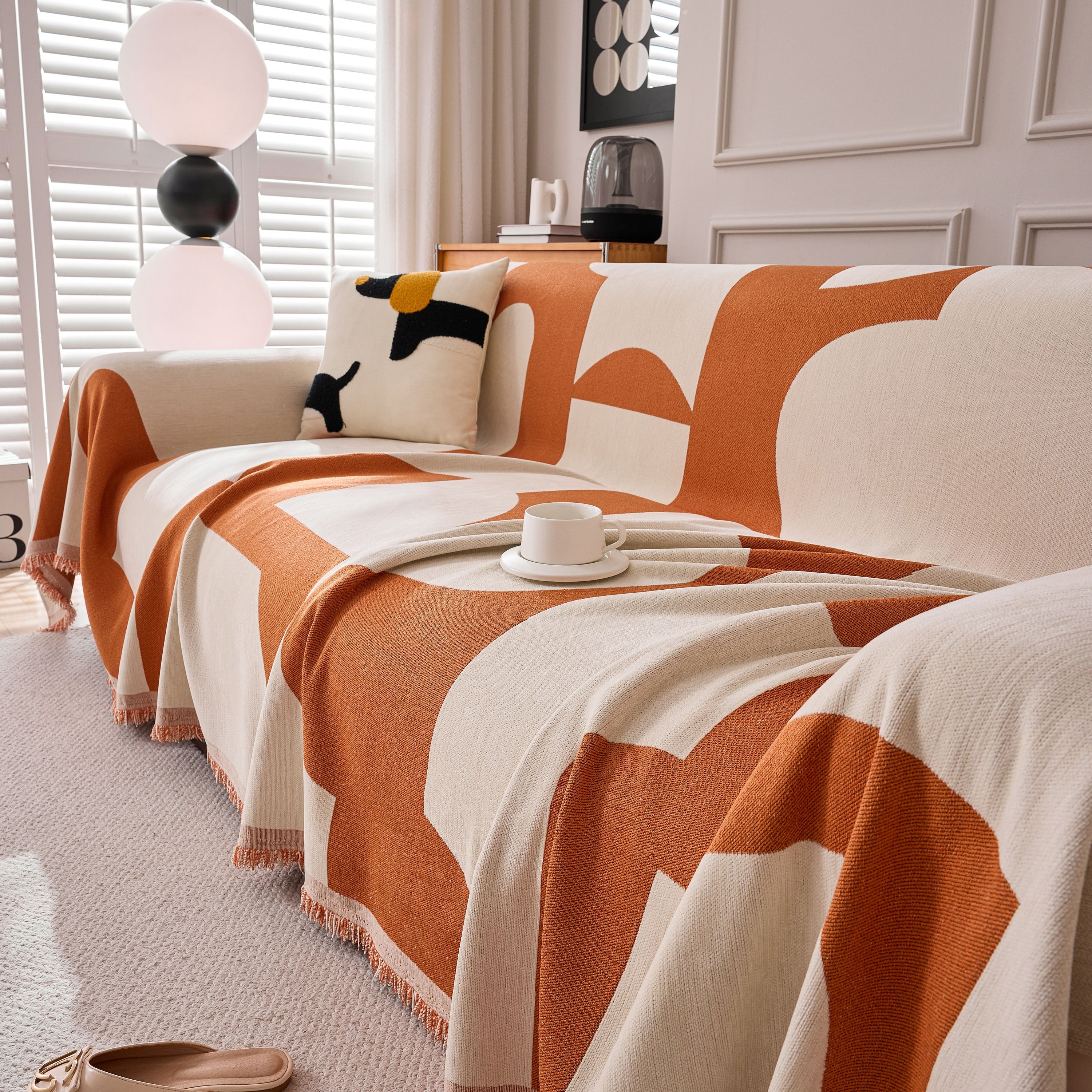 Modern Abstract Chenille Sofa Cover, Large Soft Throw Blanket with Tassels for Couch - Image 74