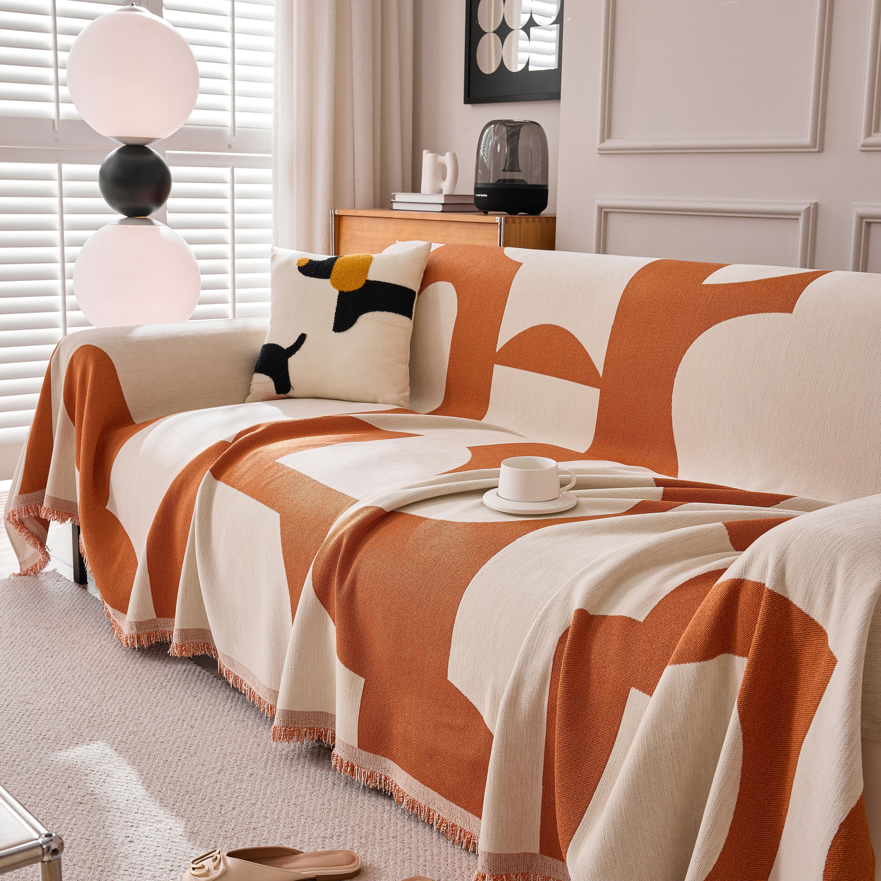 Modern Abstract Chenille Sofa Cover, Large Soft Throw Blanket with Tassels for Couch - Image 75