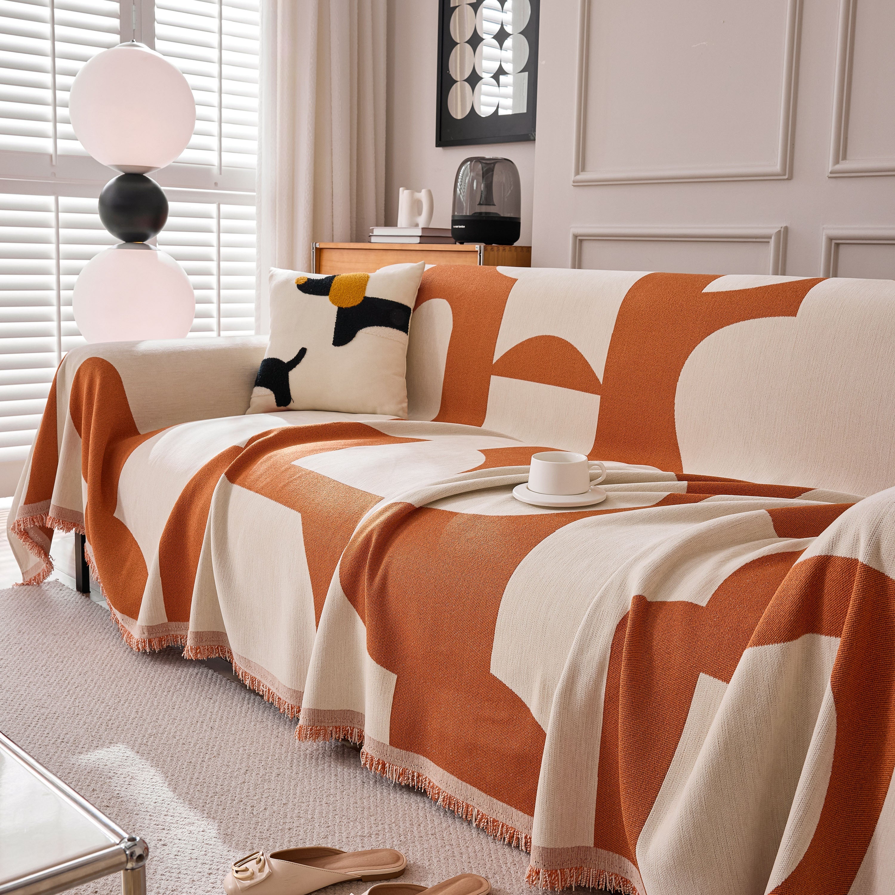 Modern Abstract Chenille Sofa Cover, Large Soft Throw Blanket with Tassels for Couch - Image 76
