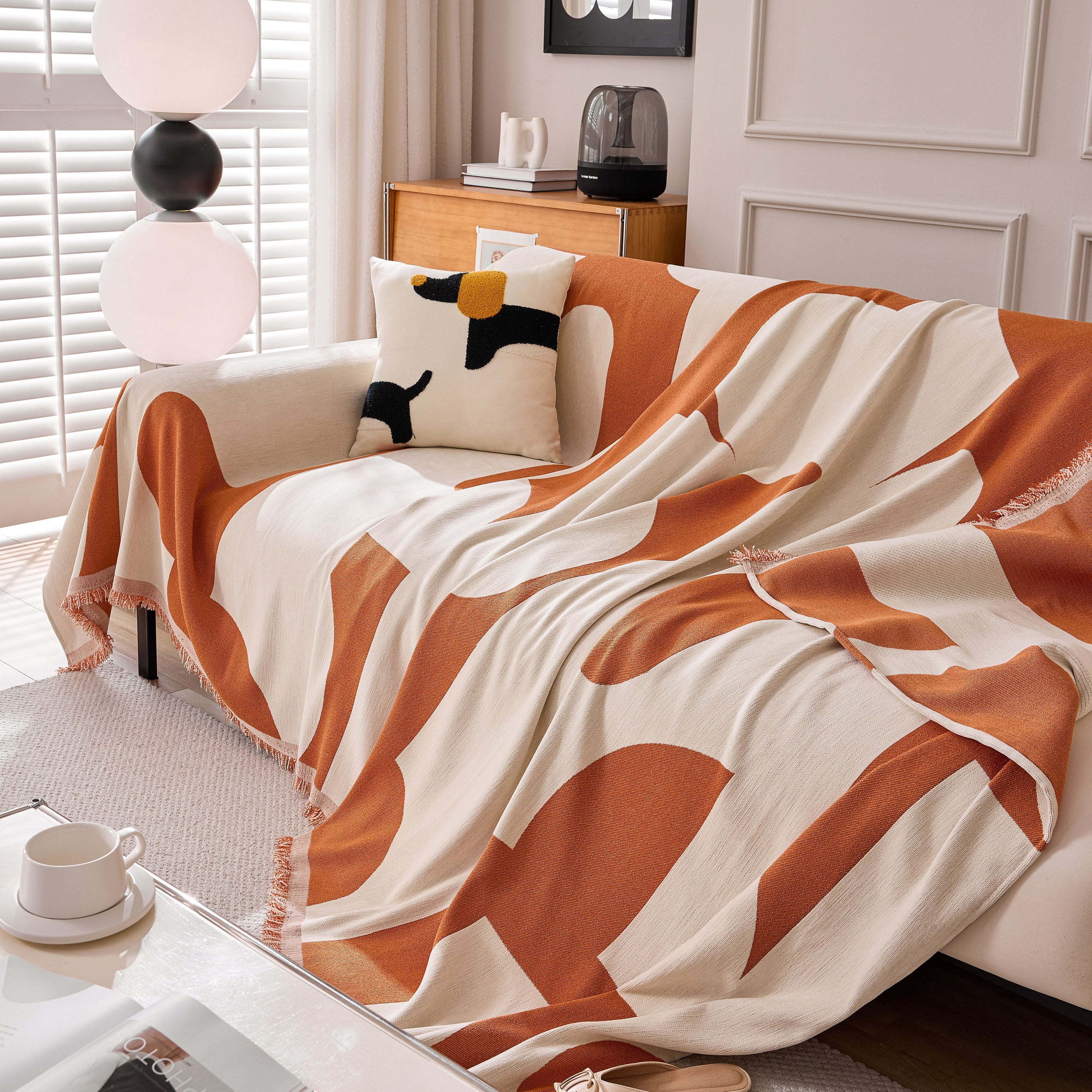 Modern Abstract Chenille Sofa Cover, Large Soft Throw Blanket with Tassels for Couch - Image 77