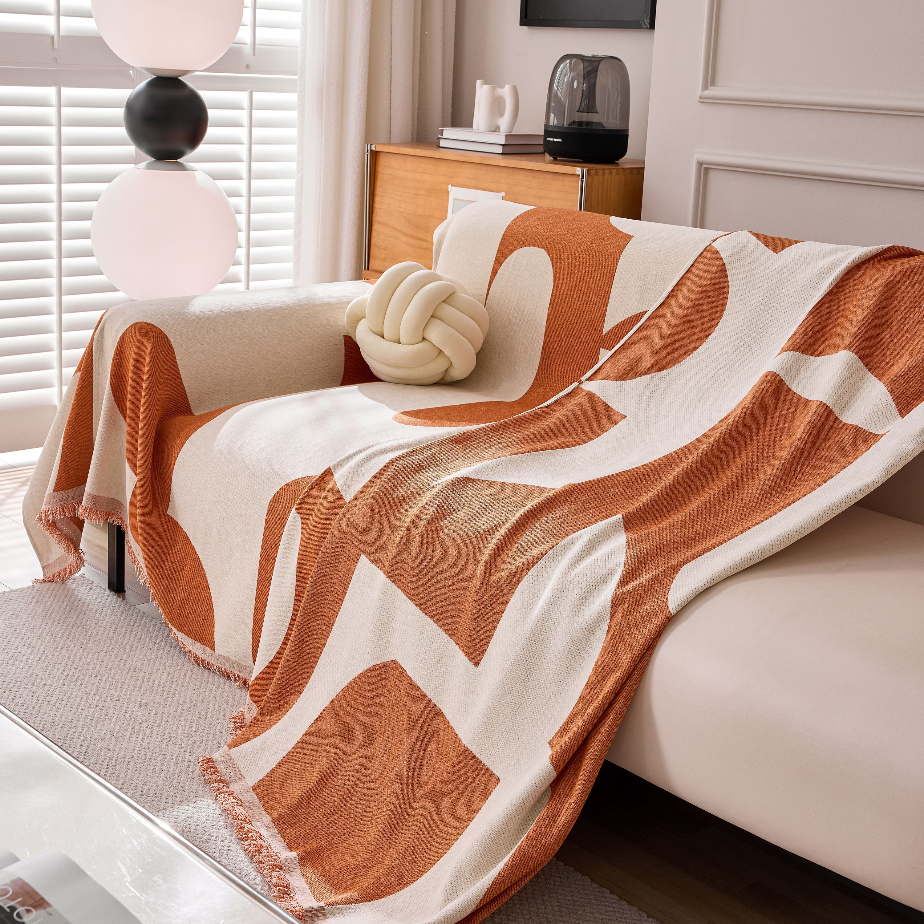 Modern Abstract Chenille Sofa Cover, Large Soft Throw Blanket with Tassels for Couch - Image 78
