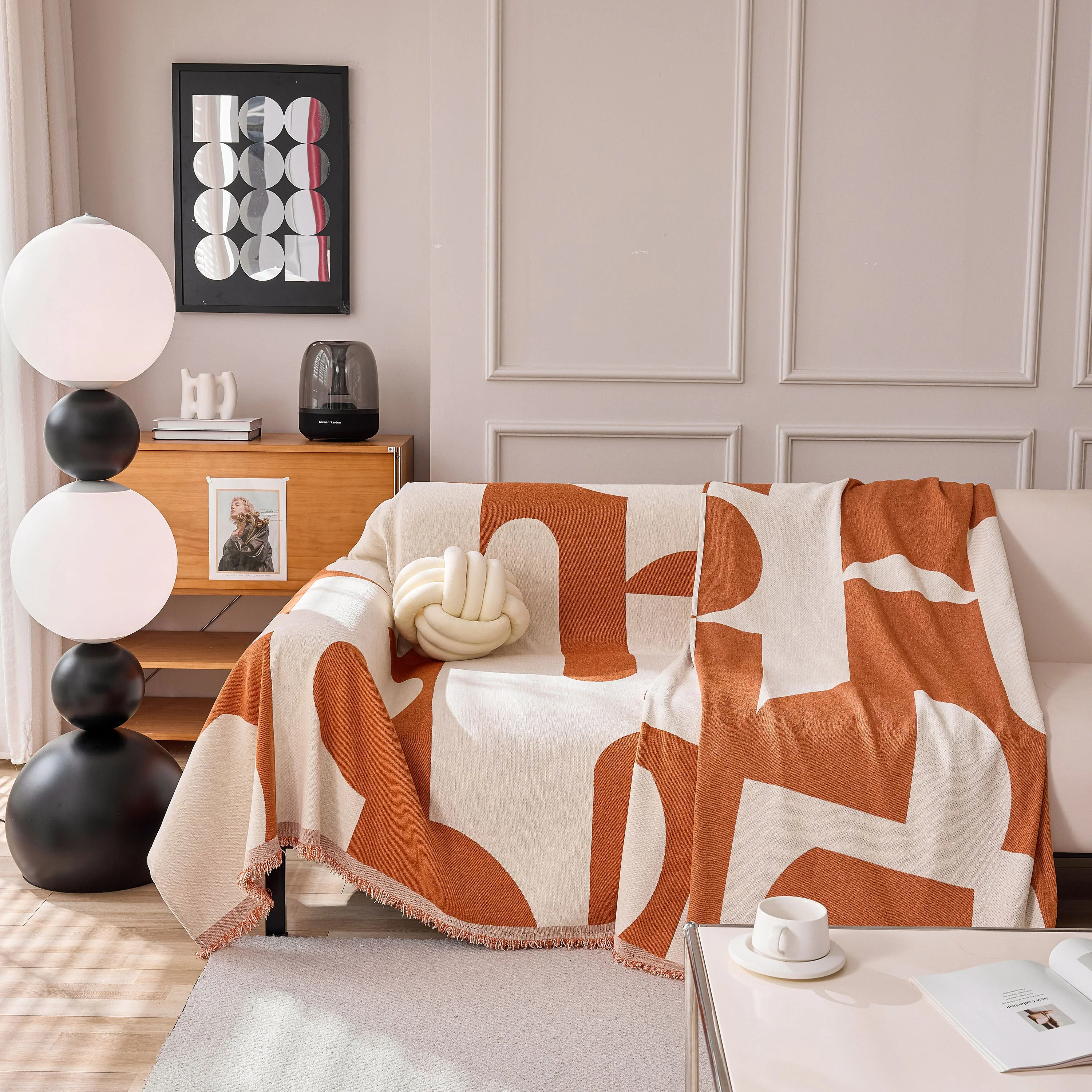 Modern Abstract Chenille Sofa Cover, Large Soft Throw Blanket with Tassels for Couch - Image 79
