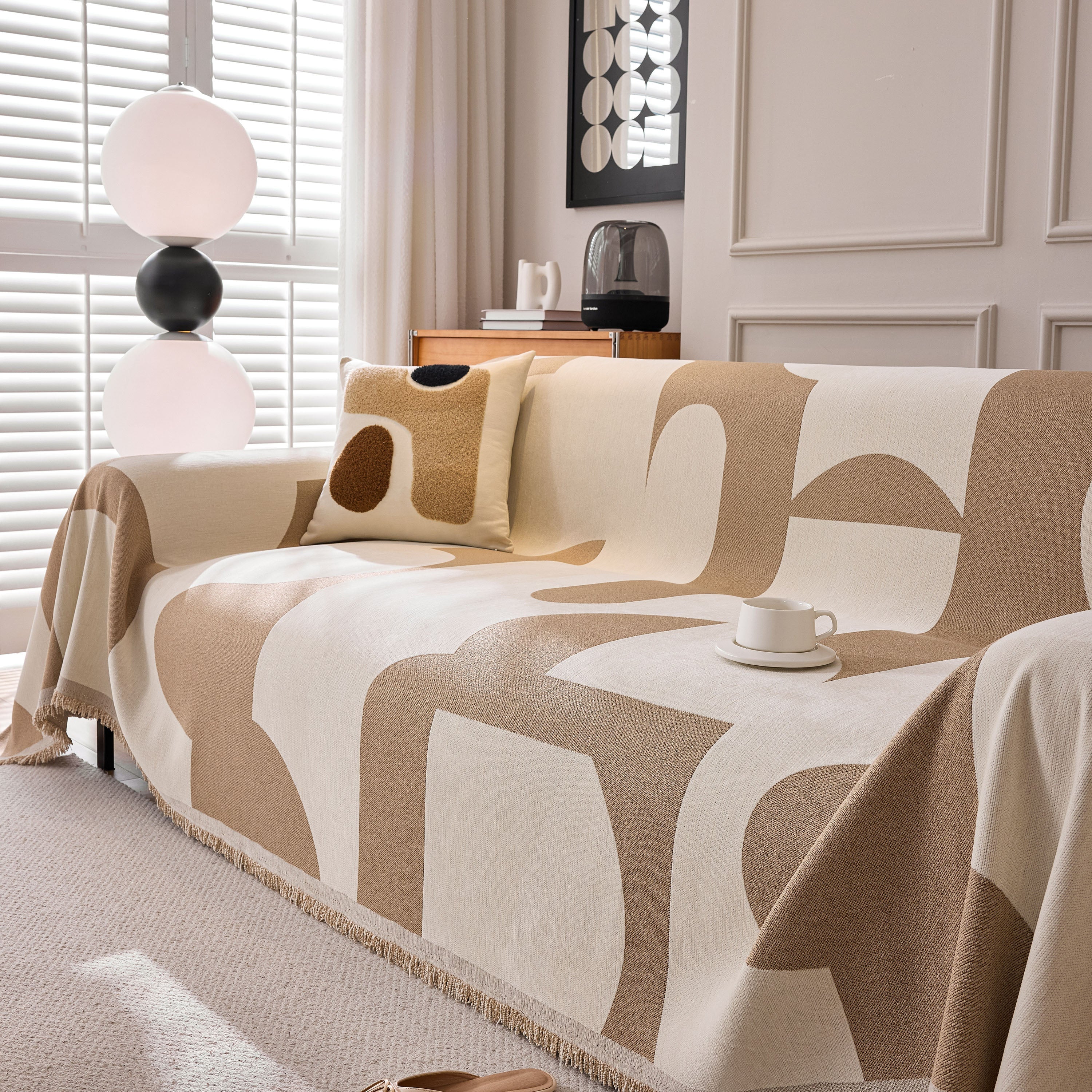 Modern Abstract Chenille Sofa Cover, Large Soft Throw Blanket with Tassels for Couch - Image 8