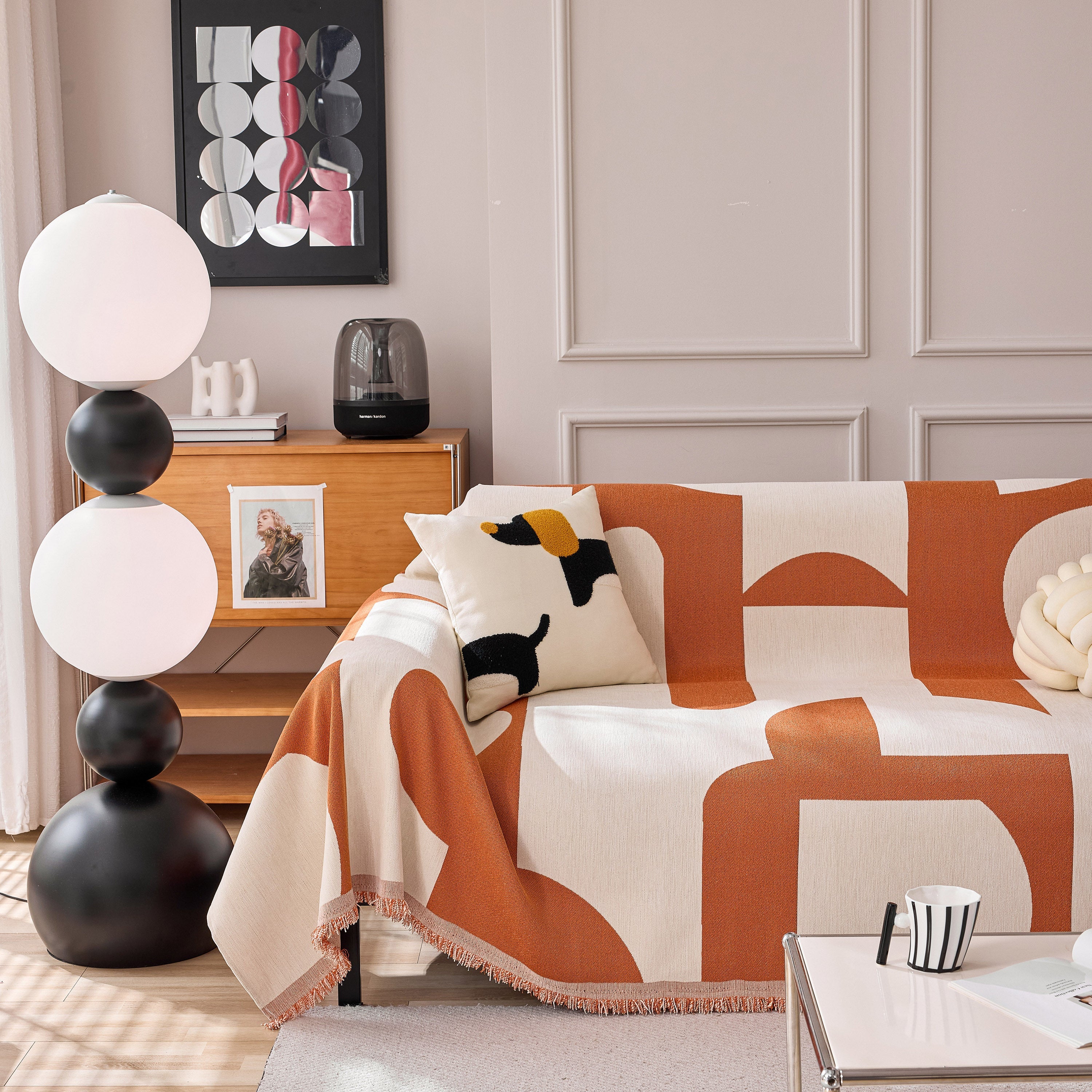 Modern Abstract Chenille Sofa Cover, Large Soft Throw Blanket with Tassels for Couch - Image 80
