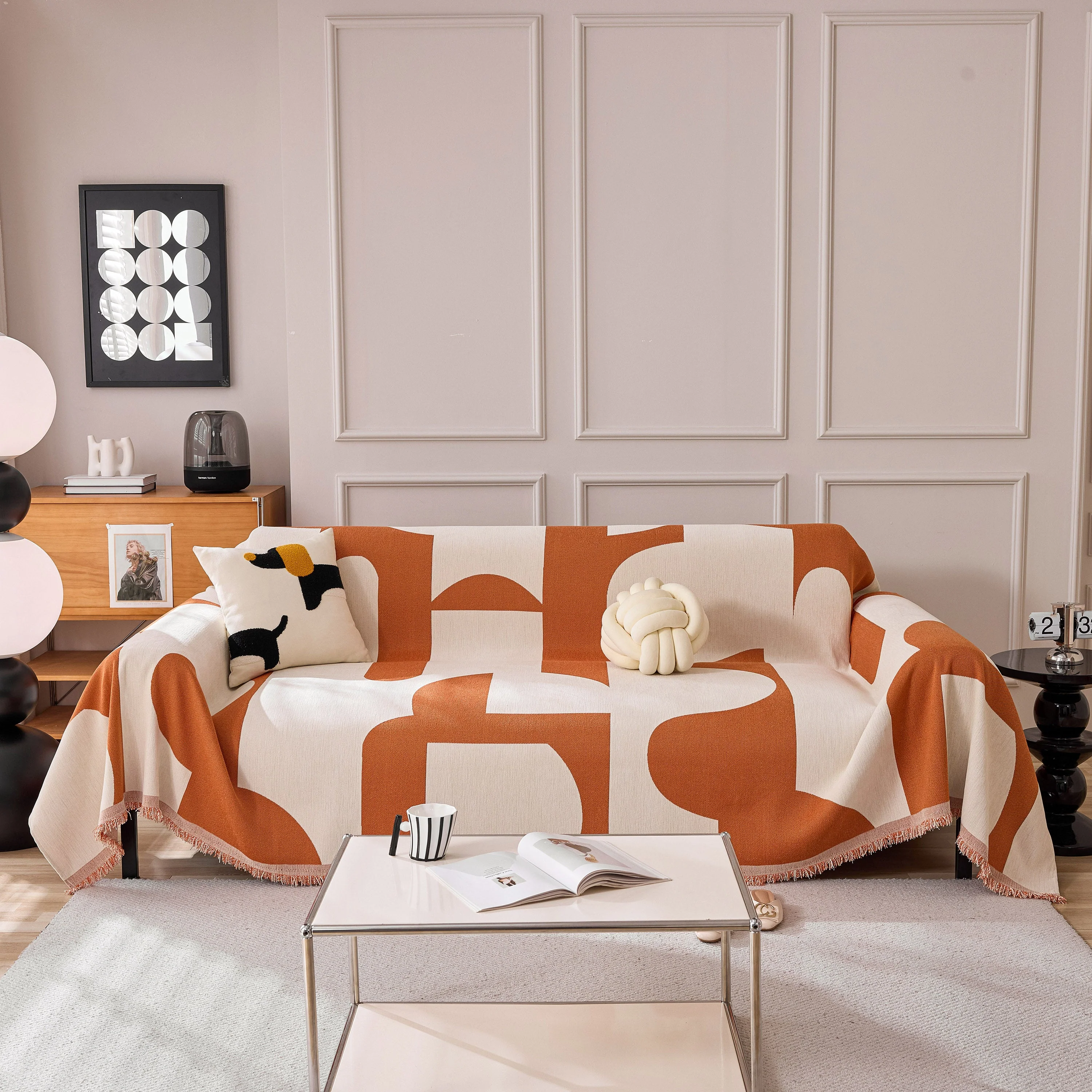 Modern Abstract Chenille Sofa Cover, Large Soft Throw Blanket with Tassels for Couch - Image 81