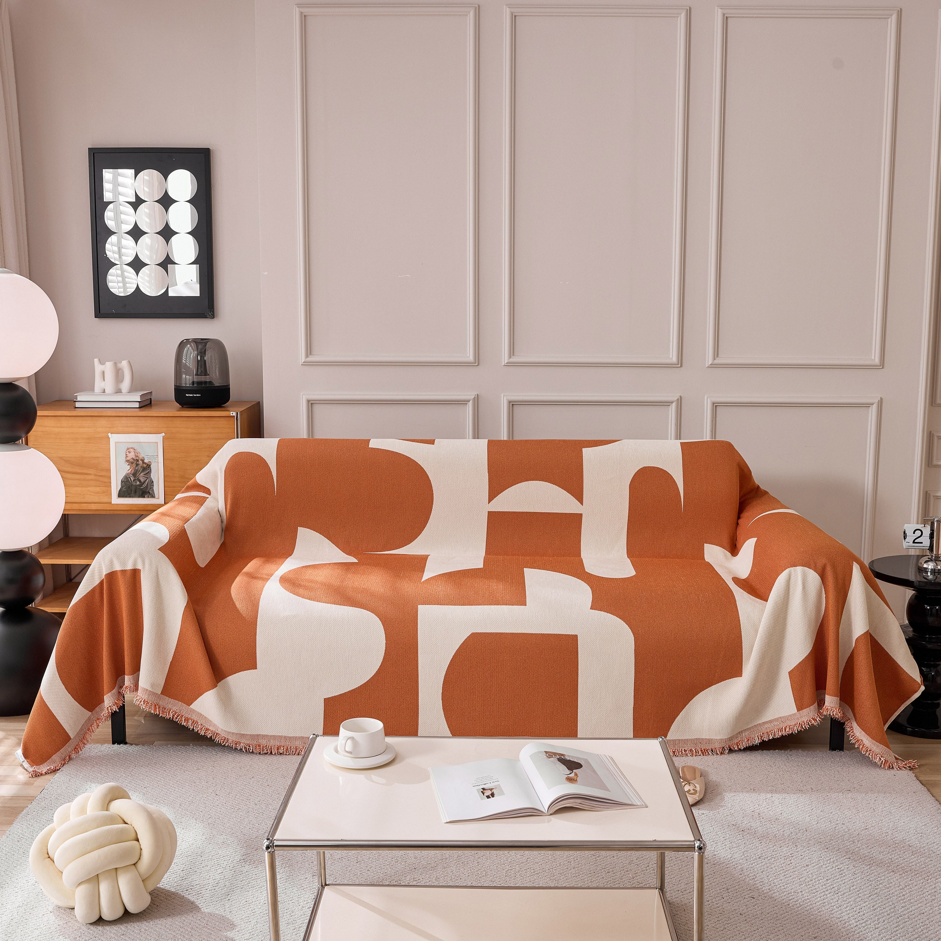 Modern Abstract Chenille Sofa Cover, Large Soft Throw Blanket with Tassels for Couch - Image 82
