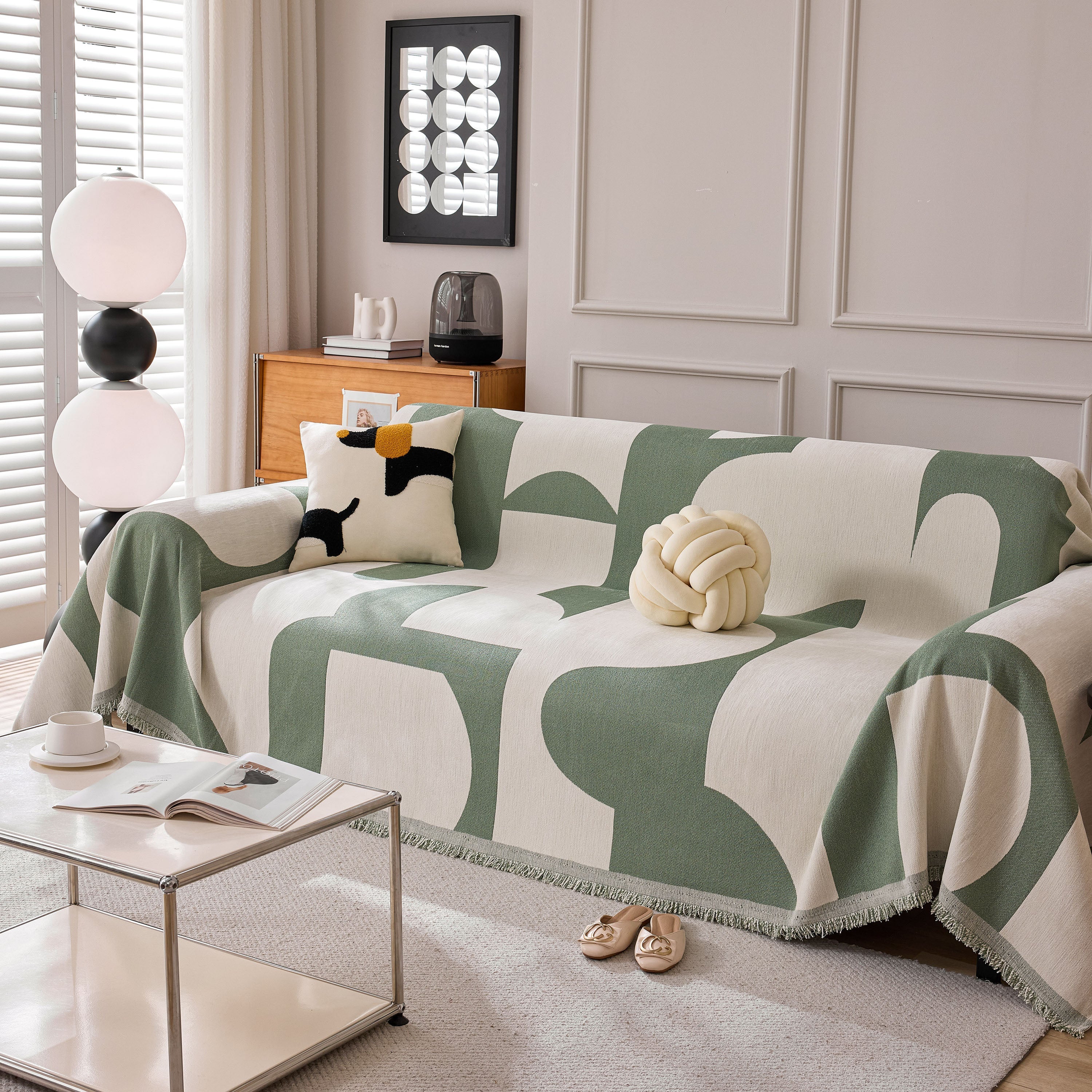 Modern Abstract Chenille Sofa Cover, Large Soft Throw Blanket with Tassels for Couch - Image 83