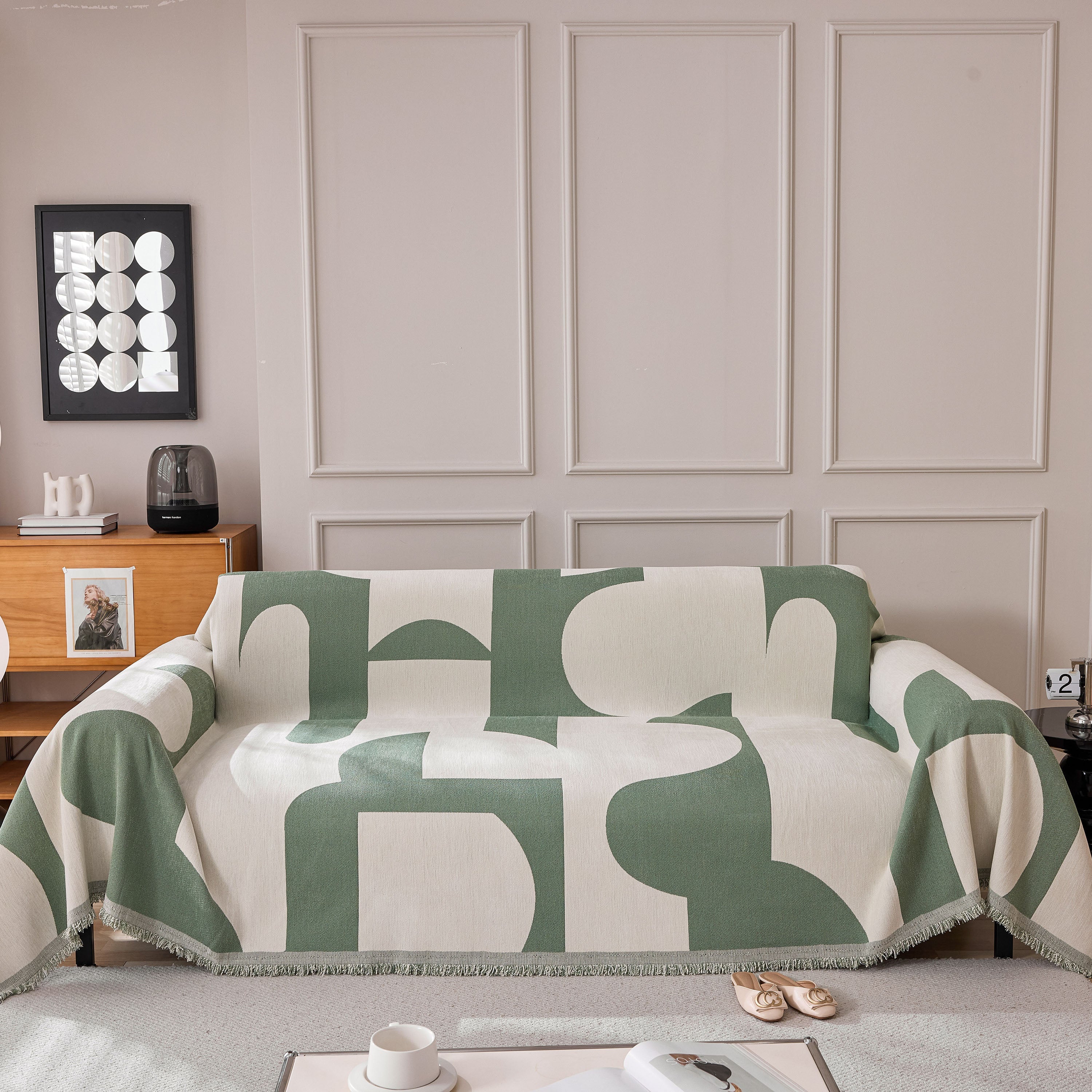 Modern Abstract Chenille Sofa Cover, Large Soft Throw Blanket with Tassels for Couch - Image 84