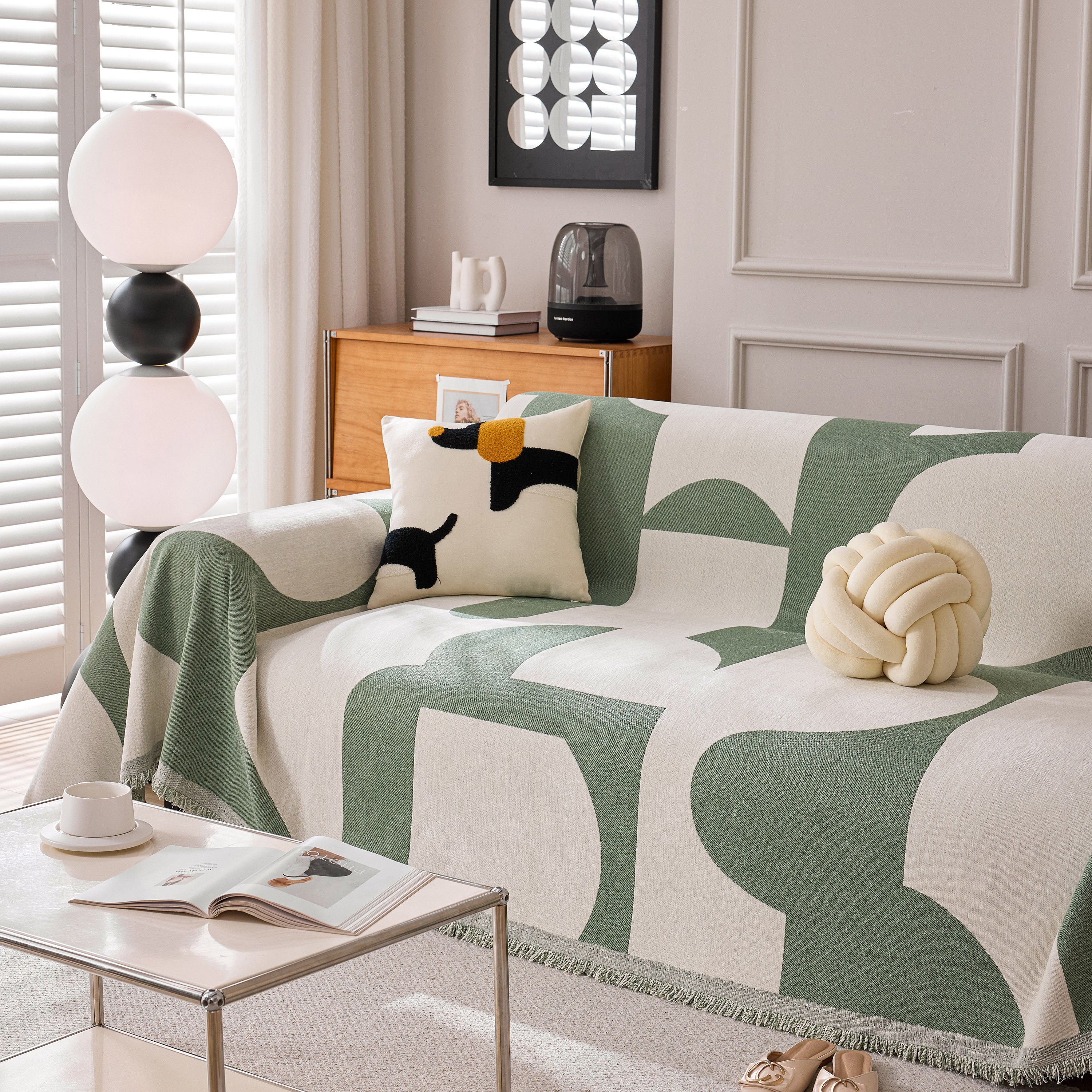 Modern Abstract Chenille Sofa Cover, Large Soft Throw Blanket with Tassels for Couch - Image 85