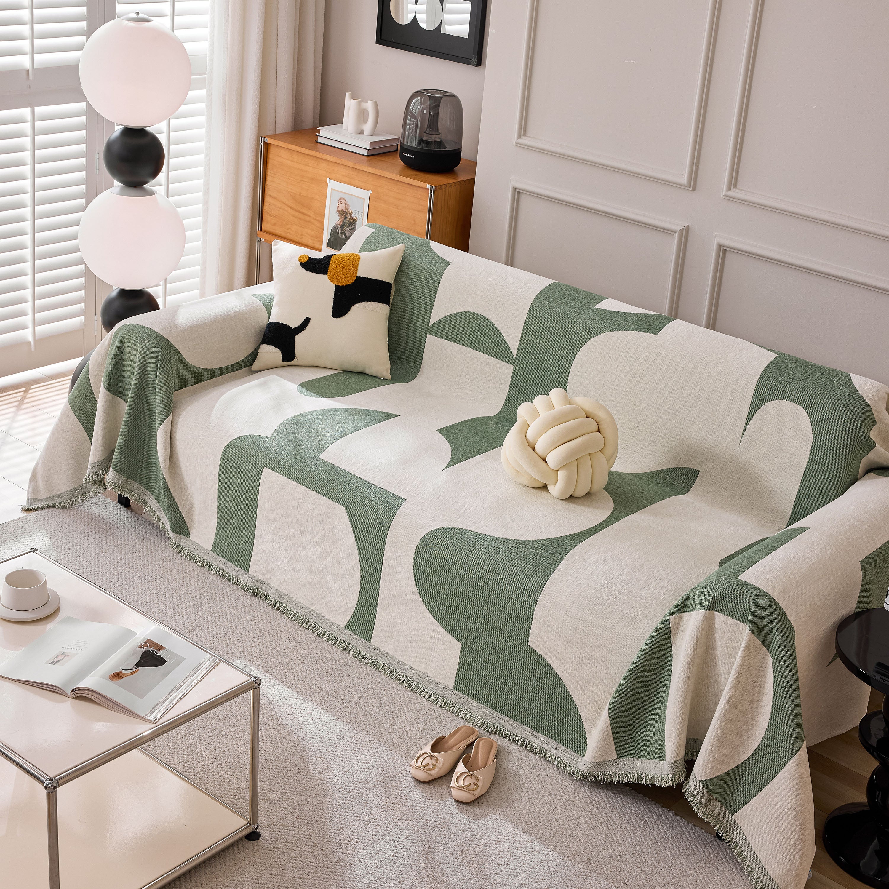 Modern Abstract Chenille Sofa Cover, Large Soft Throw Blanket with Tassels for Couch - Image 86
