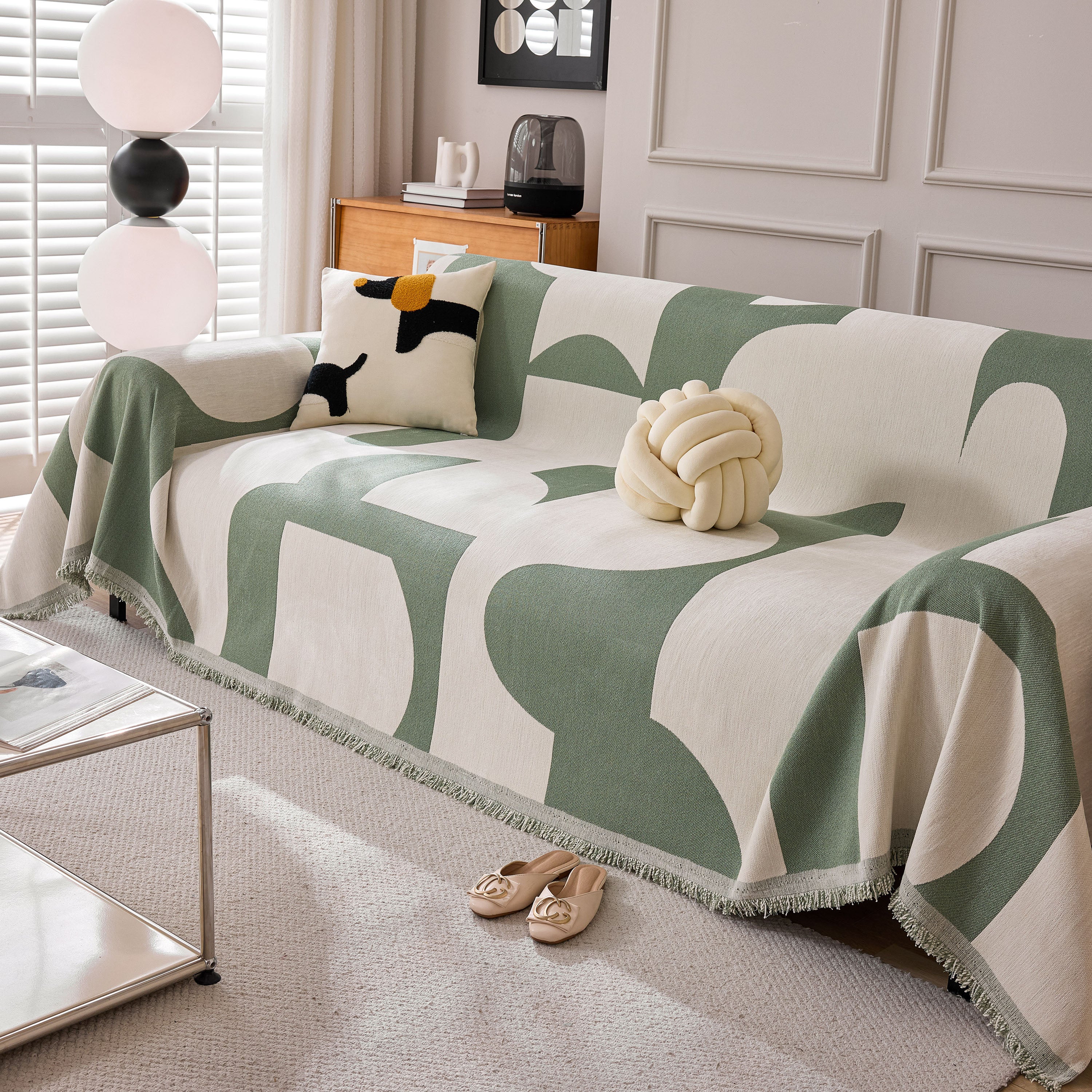Modern Abstract Chenille Sofa Cover, Large Soft Throw Blanket with Tassels for Couch - Image 87