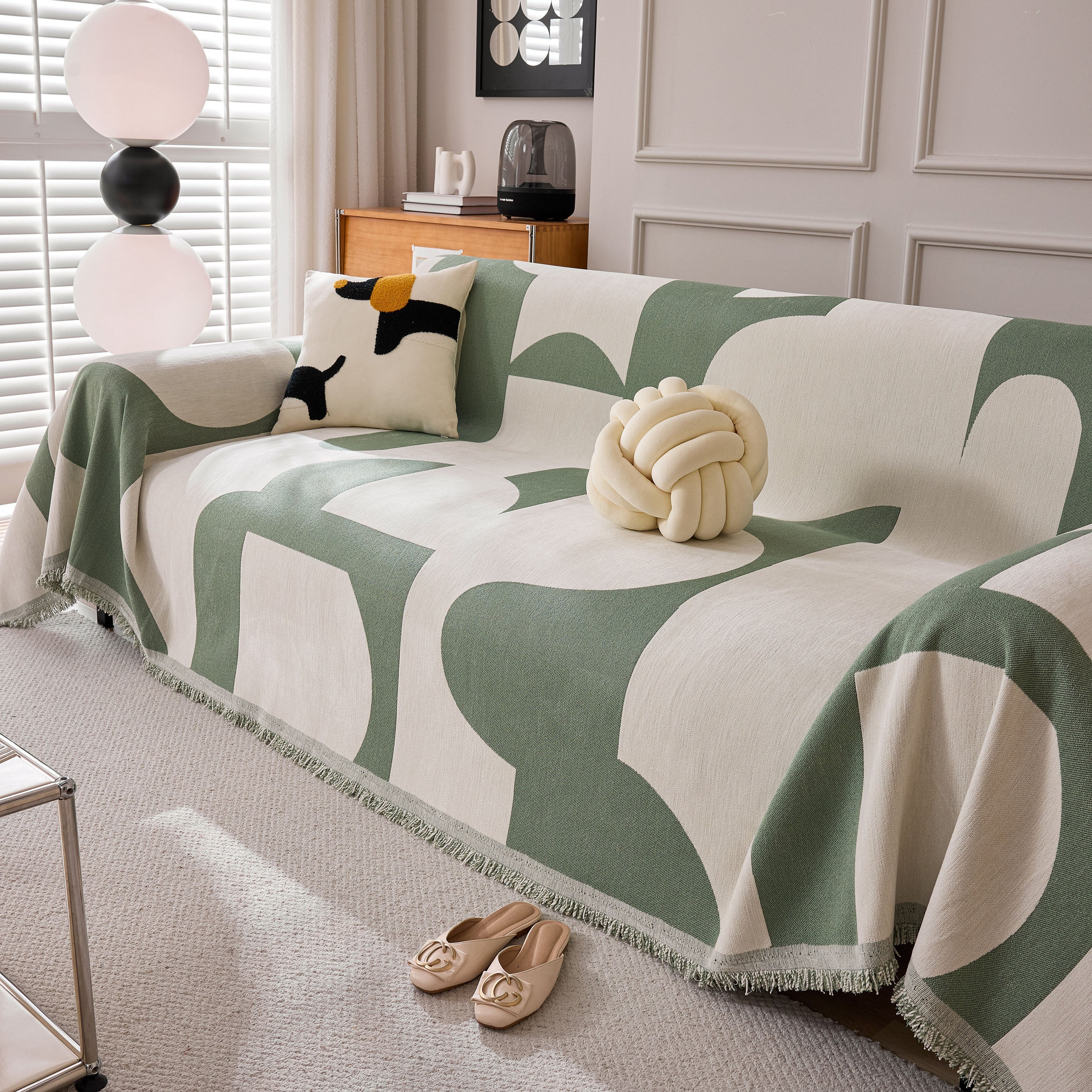 Modern Abstract Chenille Sofa Cover, Large Soft Throw Blanket with Tassels for Couch - Image 93