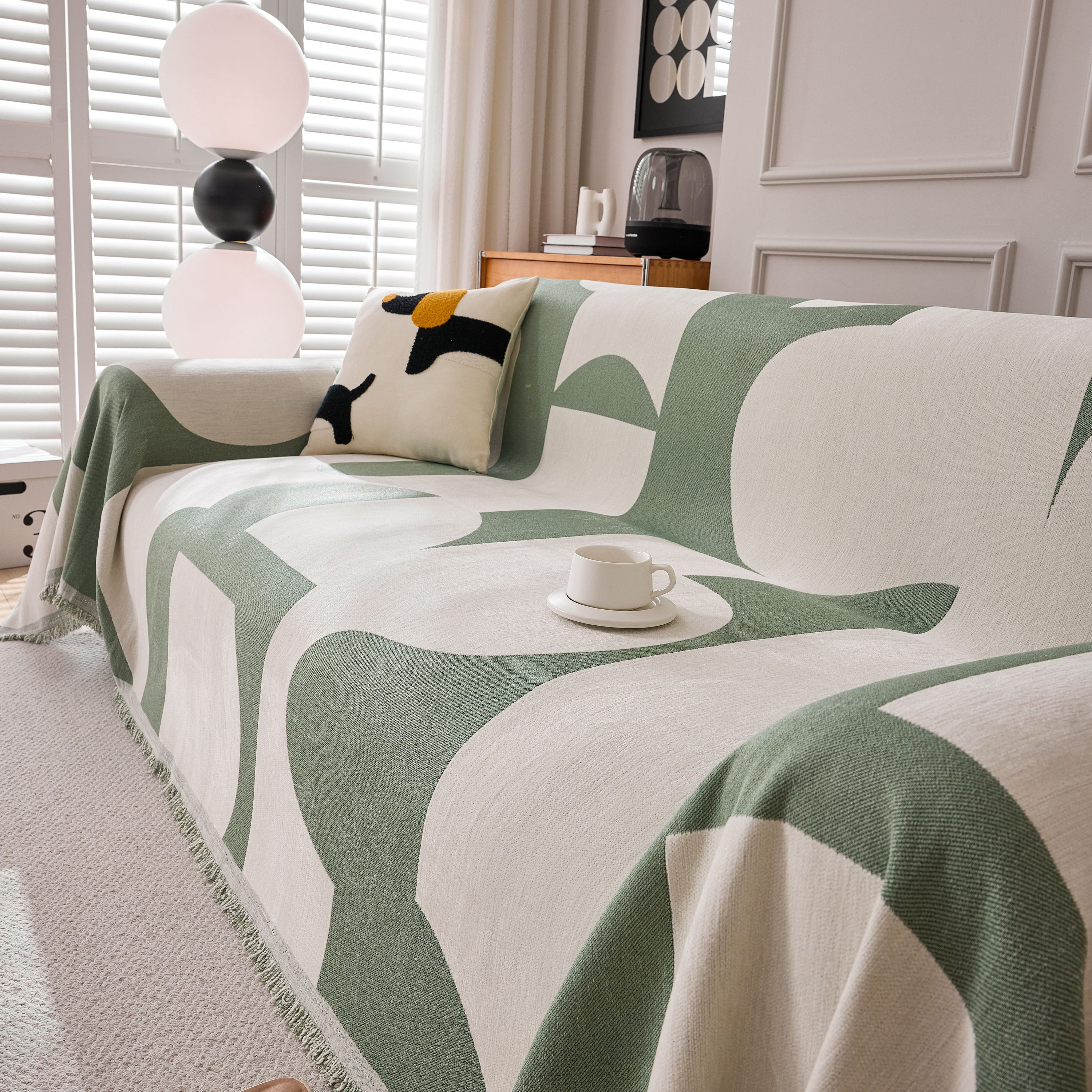 Modern Abstract Chenille Sofa Cover, Large Soft Throw Blanket with Tassels for Couch - Image 94