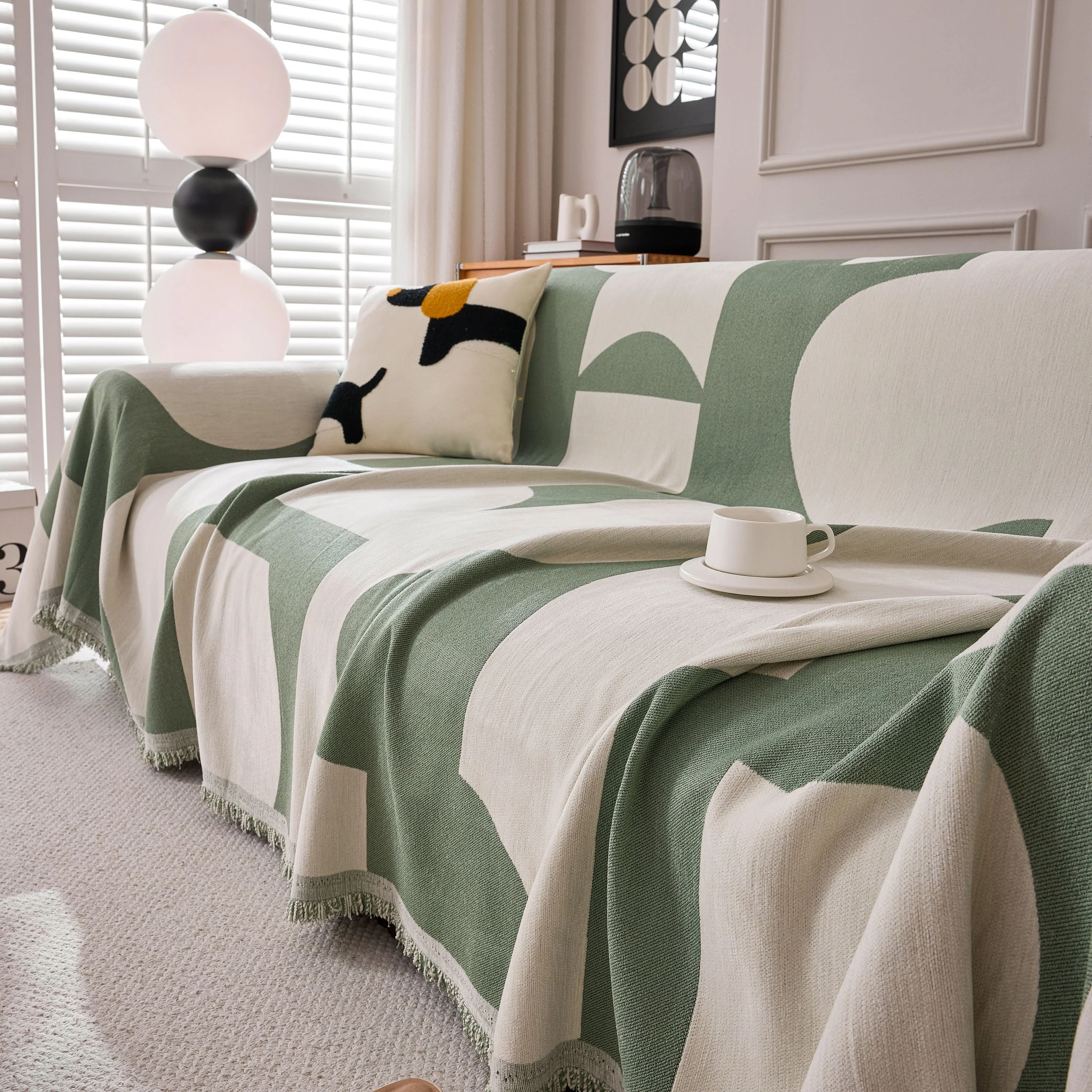 Modern Abstract Chenille Sofa Cover, Large Soft Throw Blanket with Tassels for Couch - Image 95