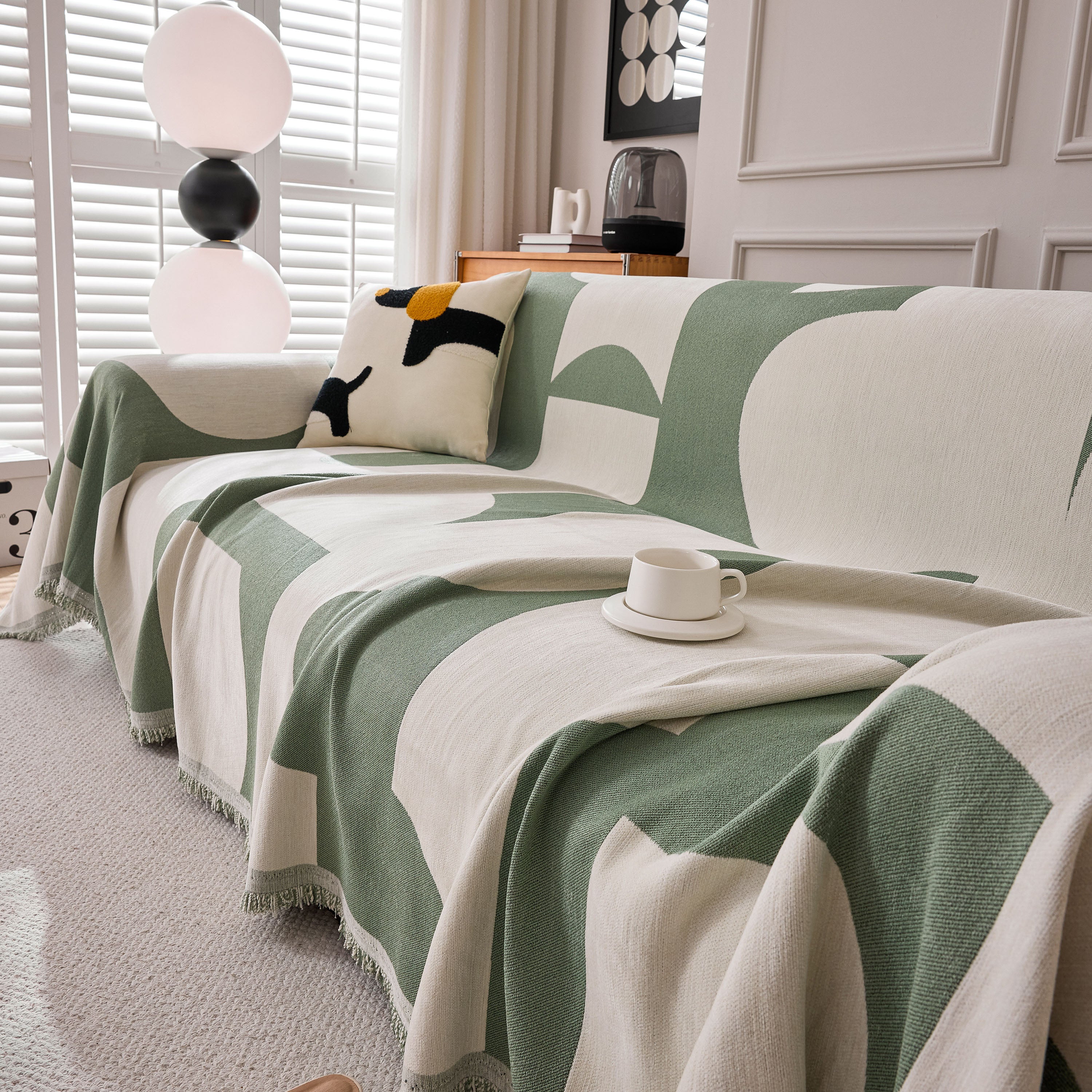 Modern Abstract Chenille Sofa Cover, Large Soft Throw Blanket with Tassels for Couch - Image 96