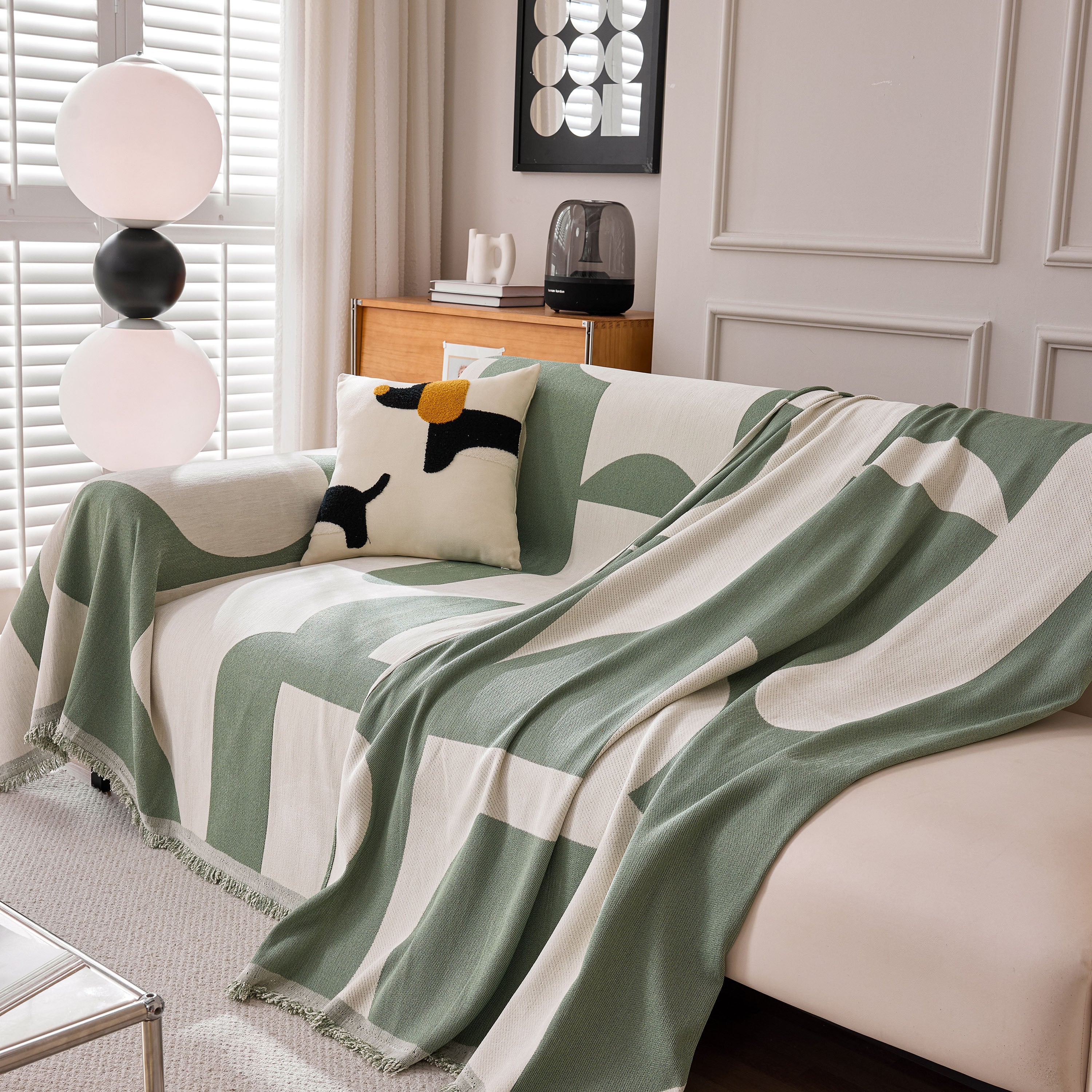 Modern Abstract Chenille Sofa Cover, Large Soft Throw Blanket with Tassels for Couch - Image 97