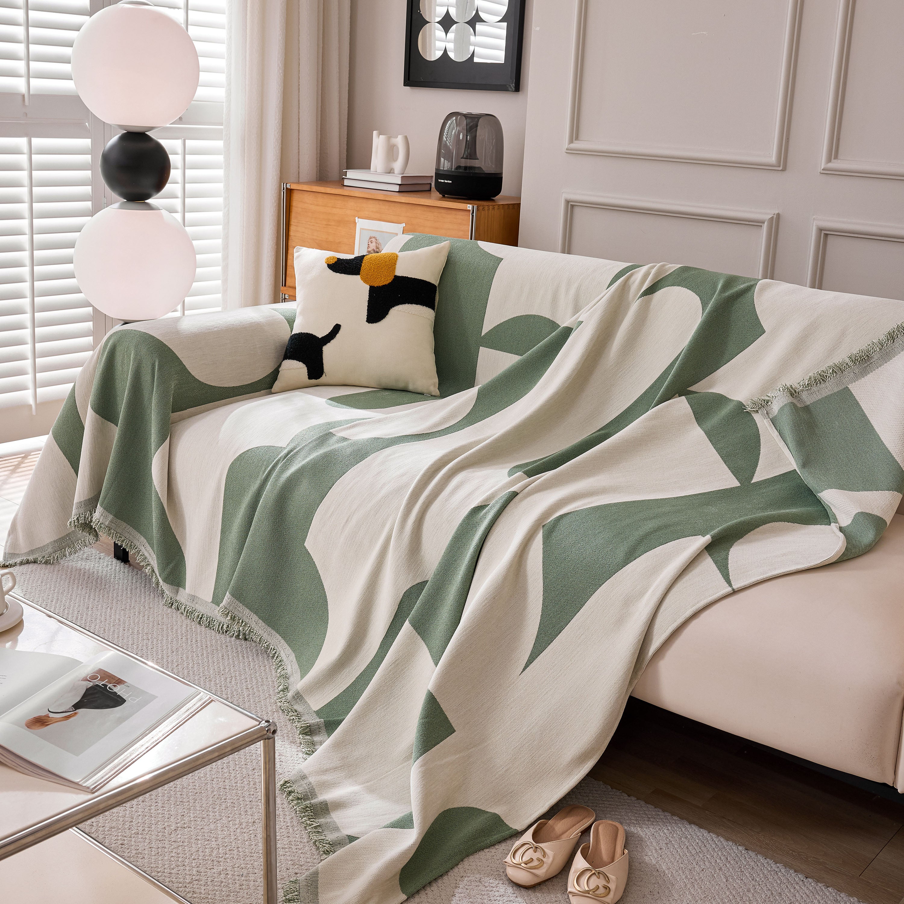 Modern Abstract Chenille Sofa Cover, Large Soft Throw Blanket with Tassels for Couch - Image 98