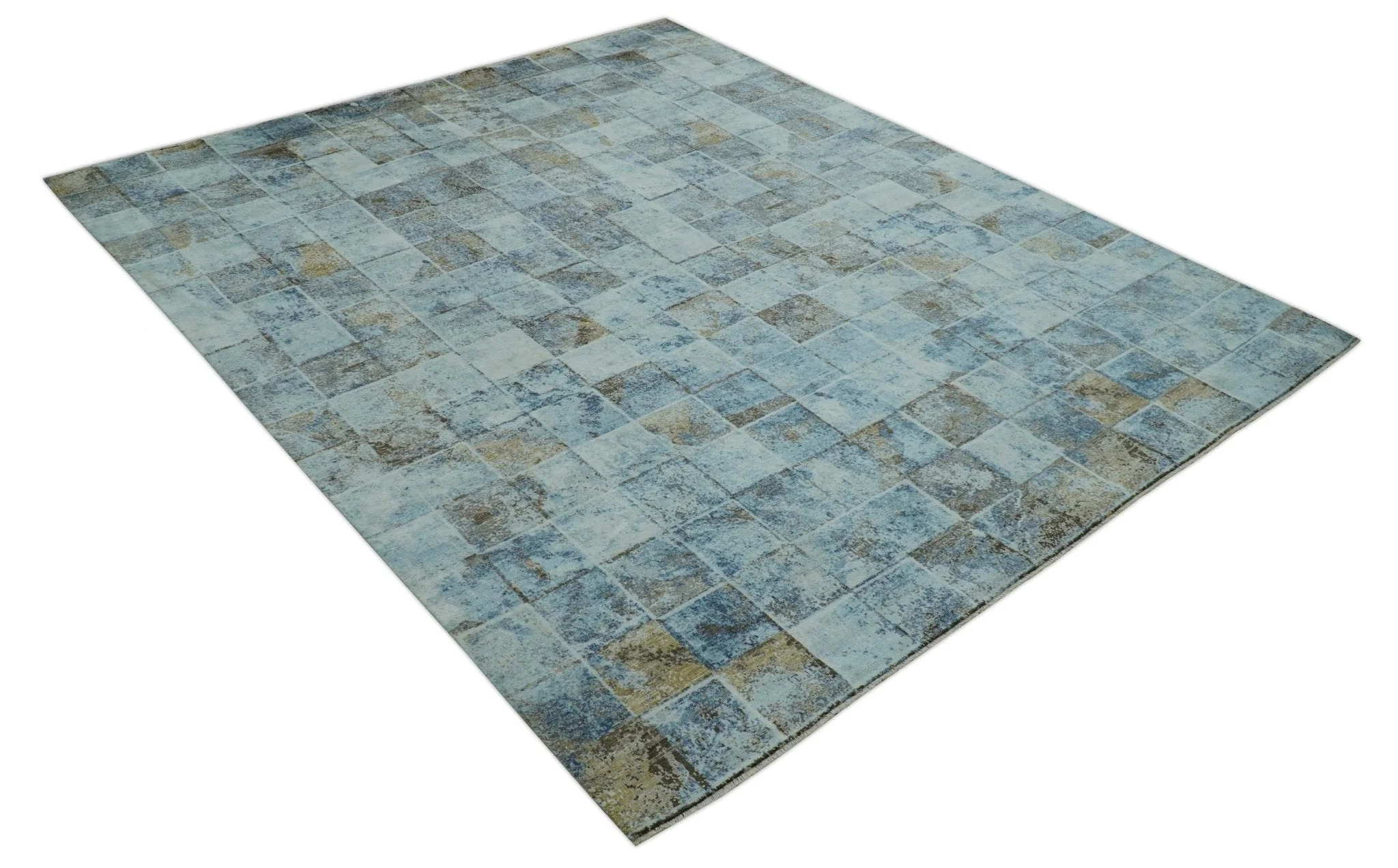Modern Abstract Design Blue And Brown 8x10 Hand Knotted Wool Area Rug - Image 11