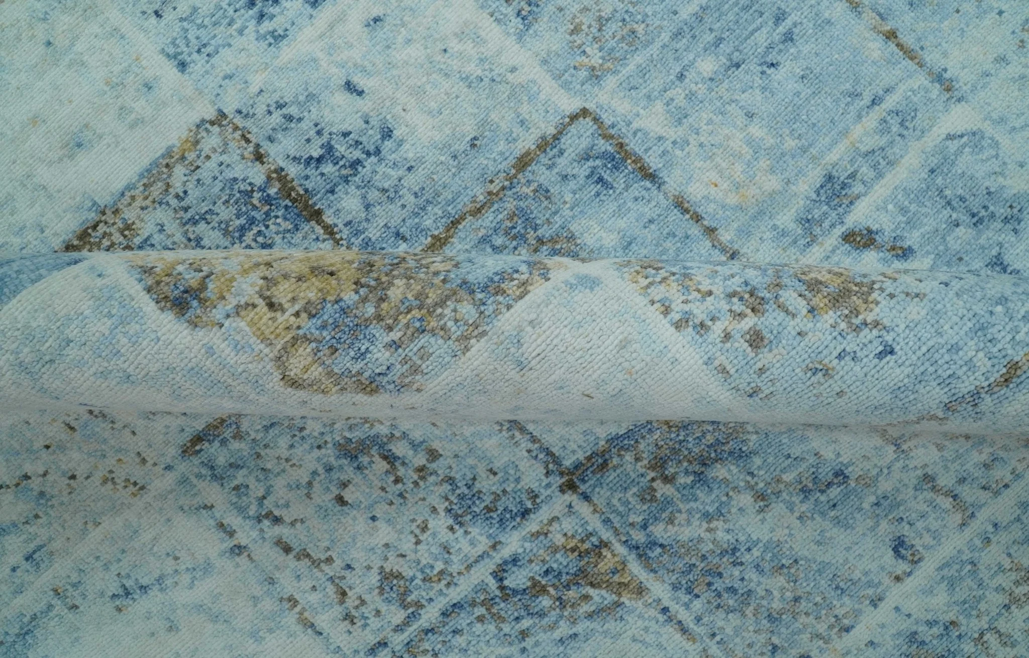 Modern Abstract Design Blue And Brown 8x10 Hand Knotted Wool Area Rug - Image 5