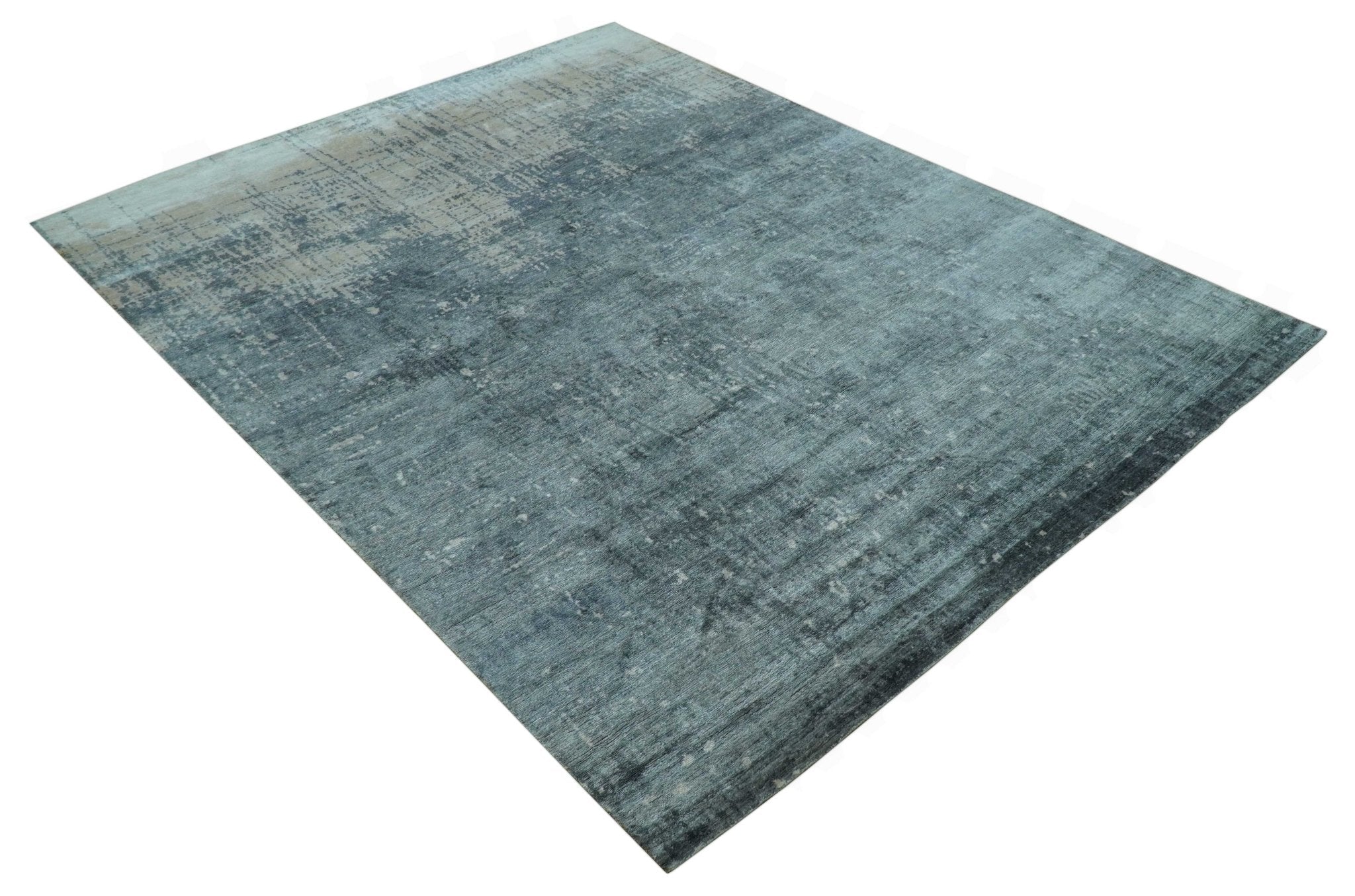 Modern Abstract Design Gray And Silver 9x11 Hand Knotted Bamboo Silk Area Rug - Image 10