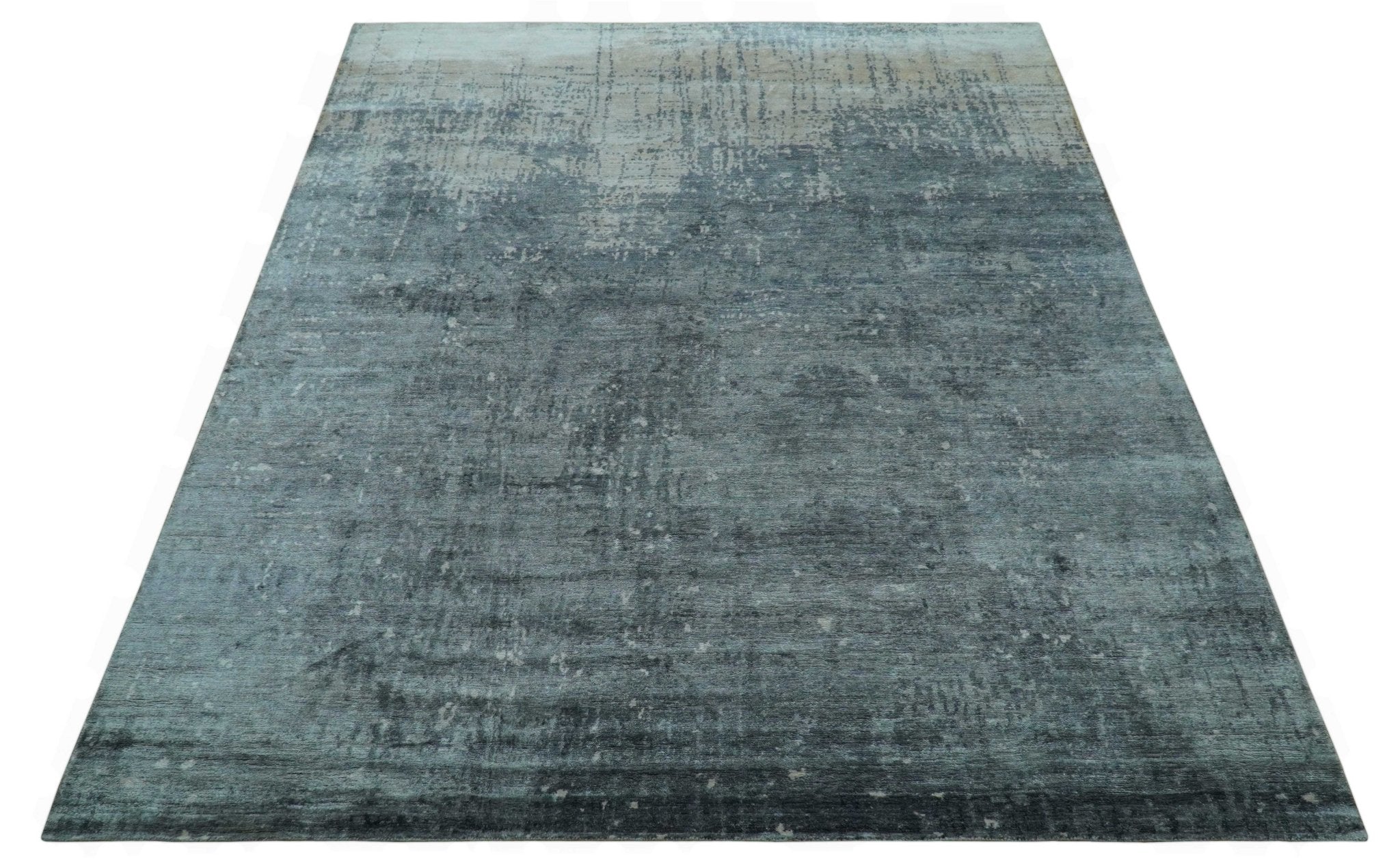 Modern Abstract Design Gray And Silver 9x11 Hand Knotted Bamboo Silk Area Rug - Image 11