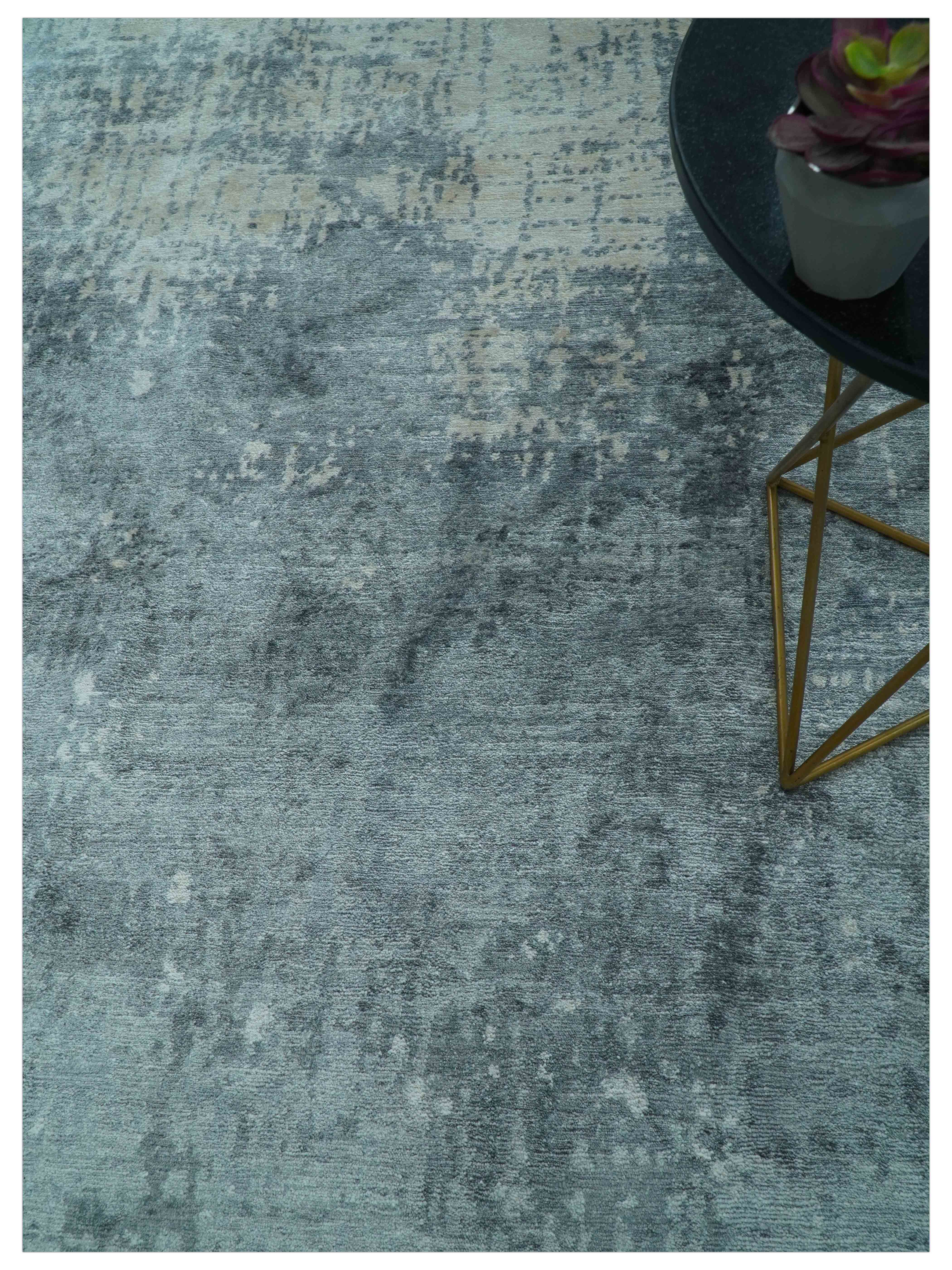 Modern Abstract Design Gray And Silver 9x11 Hand Knotted Bamboo Silk Area Rug - Image 3