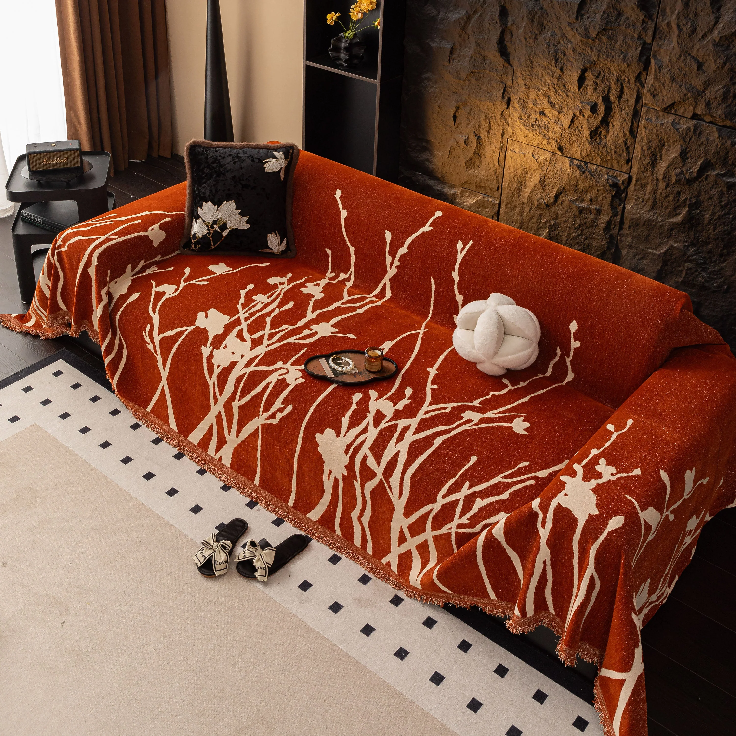 Modern Abstract Floral Sofa Throw Blanket, Decor Furniture Protector for Living Room - Image 5