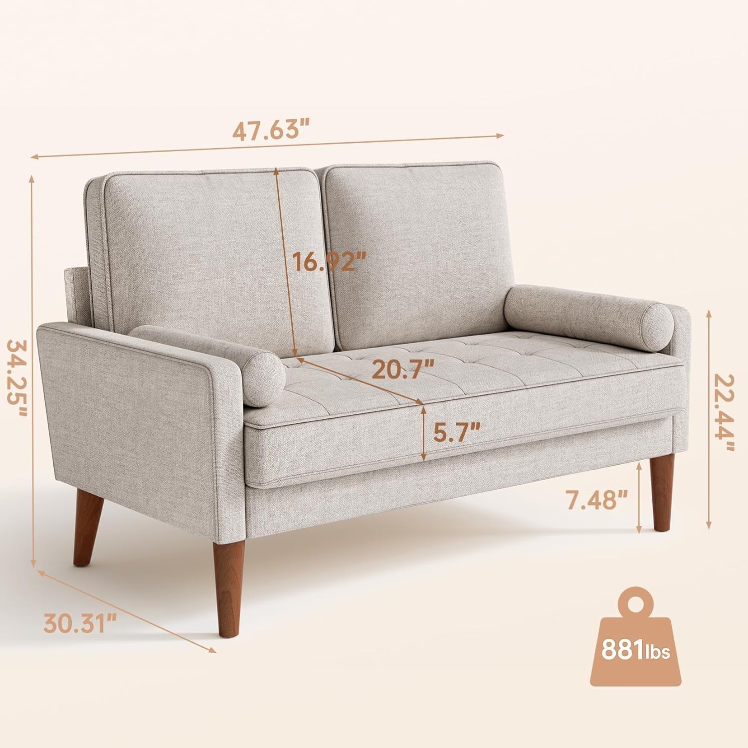 Modern Ashbeige Loveseat for Small Spaces - Image 3
