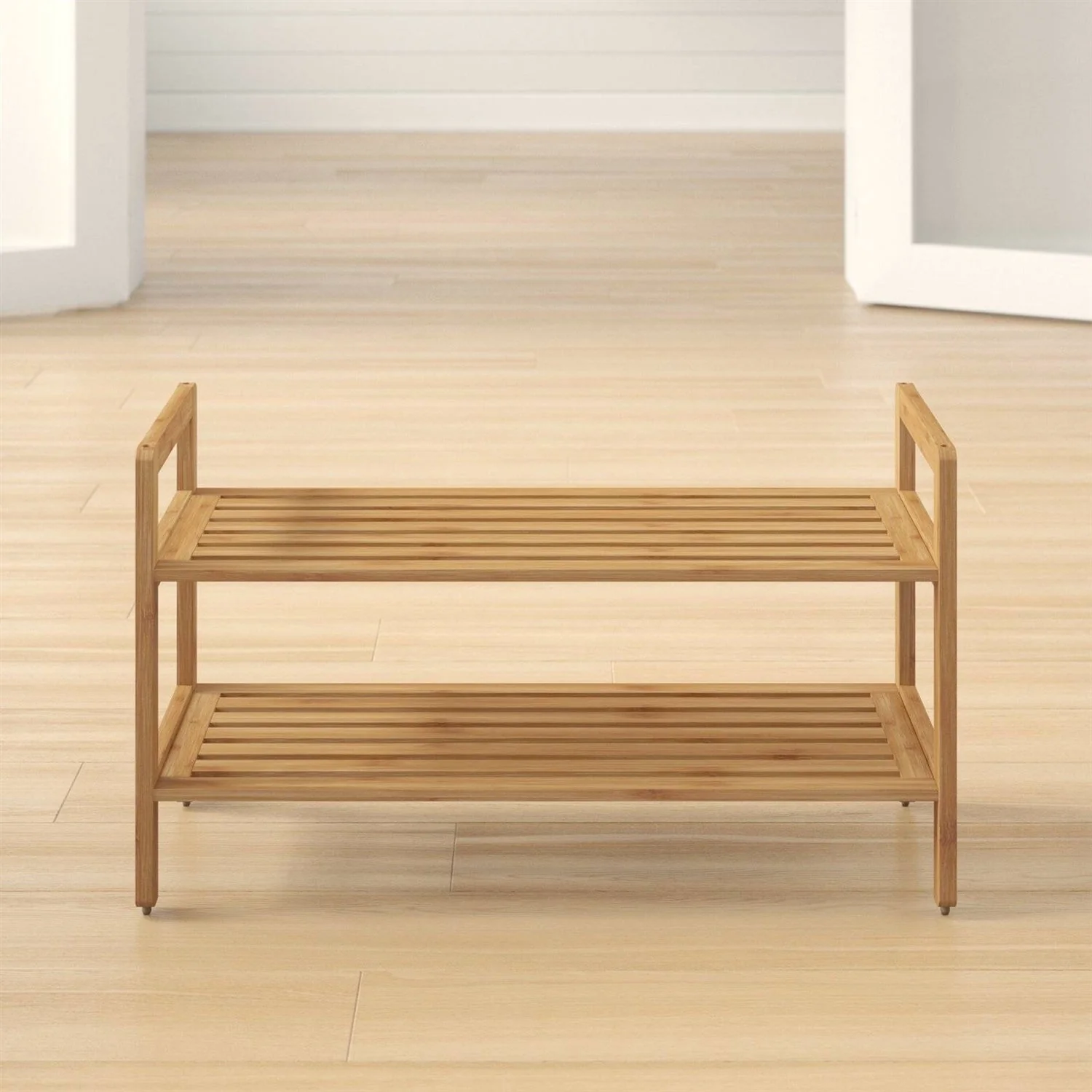 Modern Bamboo 2-Shelf Shoe Rack - Holds up to 8-Pair of Shoes - Image 4
