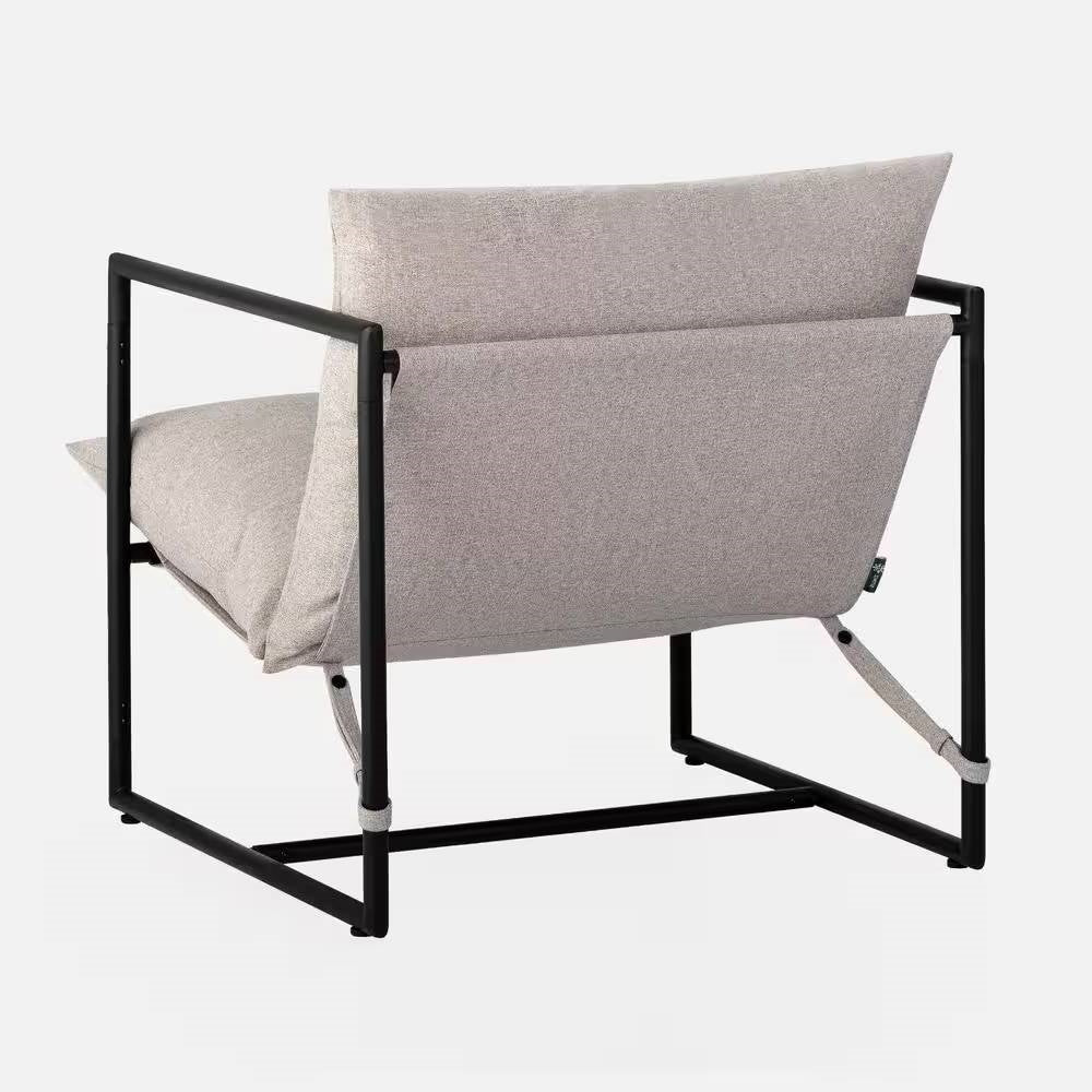 Modern Beige Grey Tan Oatmeal Upholstered Accent Chair with Metal Frame - Image 4