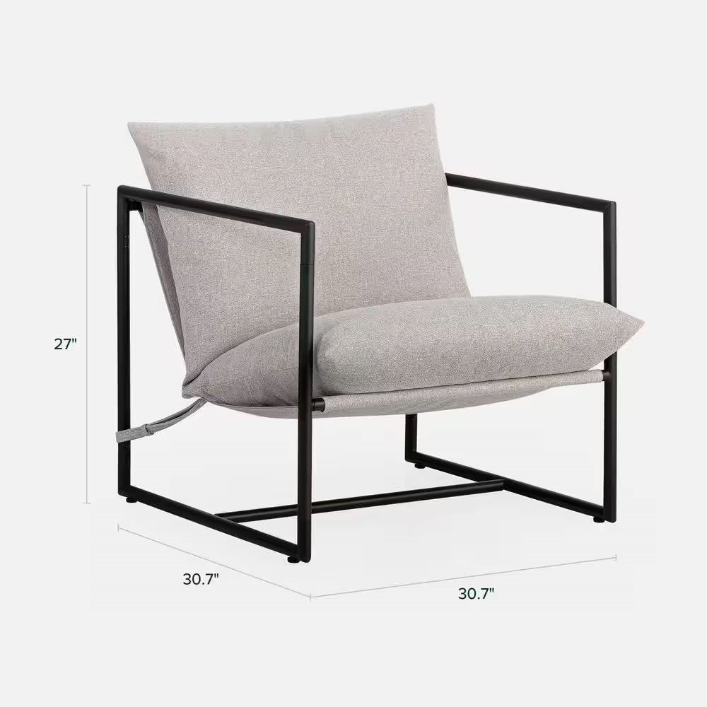 Modern Beige Grey Tan Oatmeal Upholstered Accent Chair with Metal Frame - Image 5