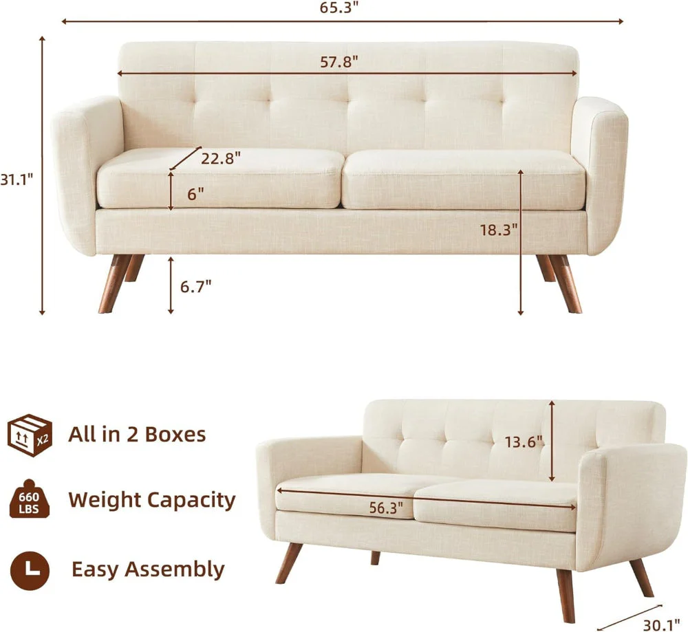 Modern Beige Loveseat – Mid-Century Comfort & Style for Any Space - Image 2