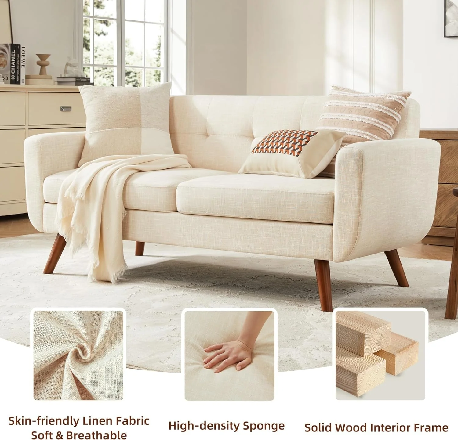Modern Beige Loveseat – Mid-Century Comfort & Style for Any Space - Image 3