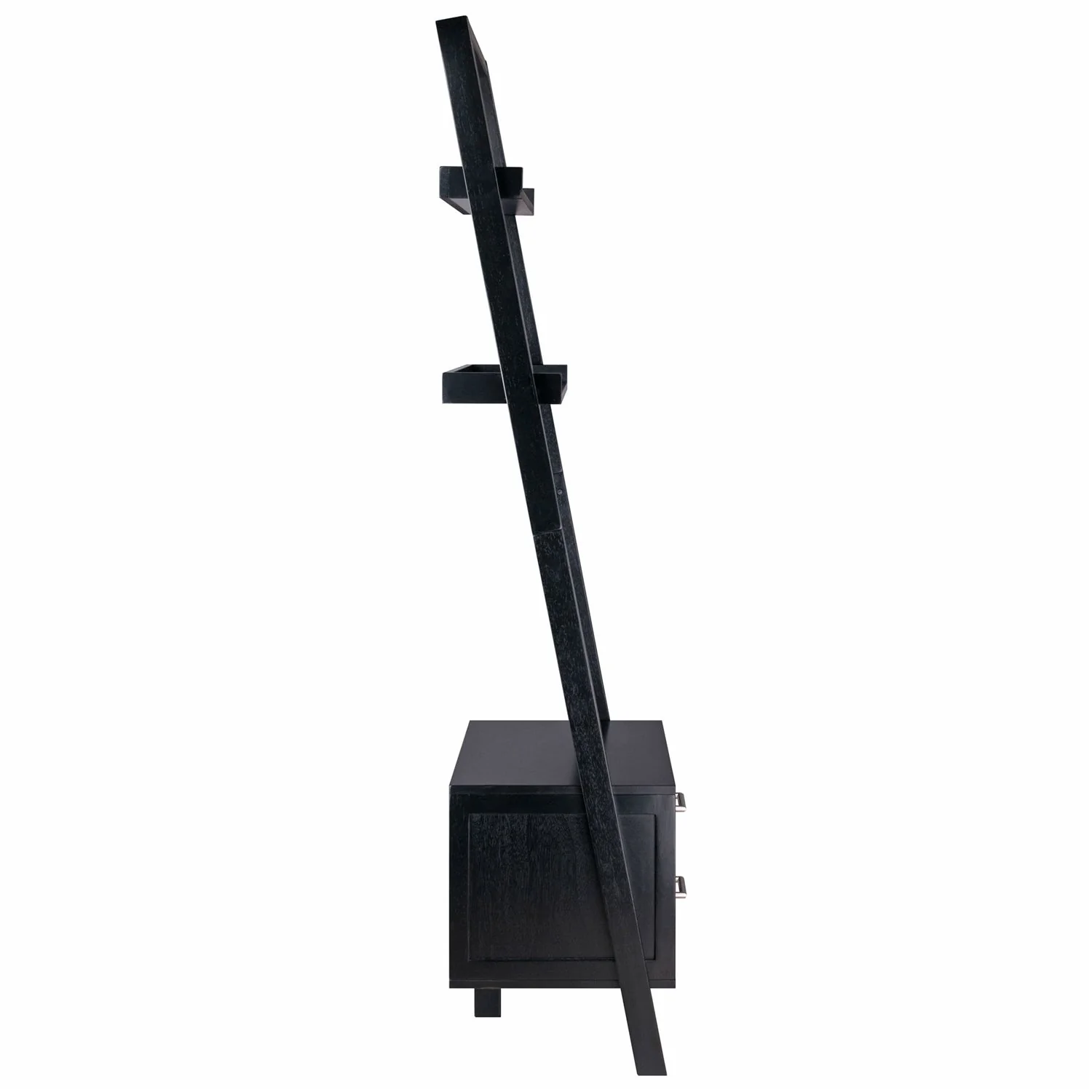 Modern Black 2 Drawer Entryway Shelf Leaning Ladder Bookshelf Bookcase - Image 4