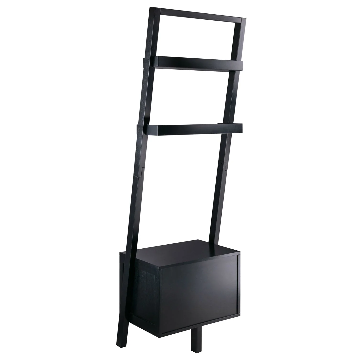 Modern Black 2 Drawer Entryway Shelf Leaning Ladder Bookshelf Bookcase - Image 5