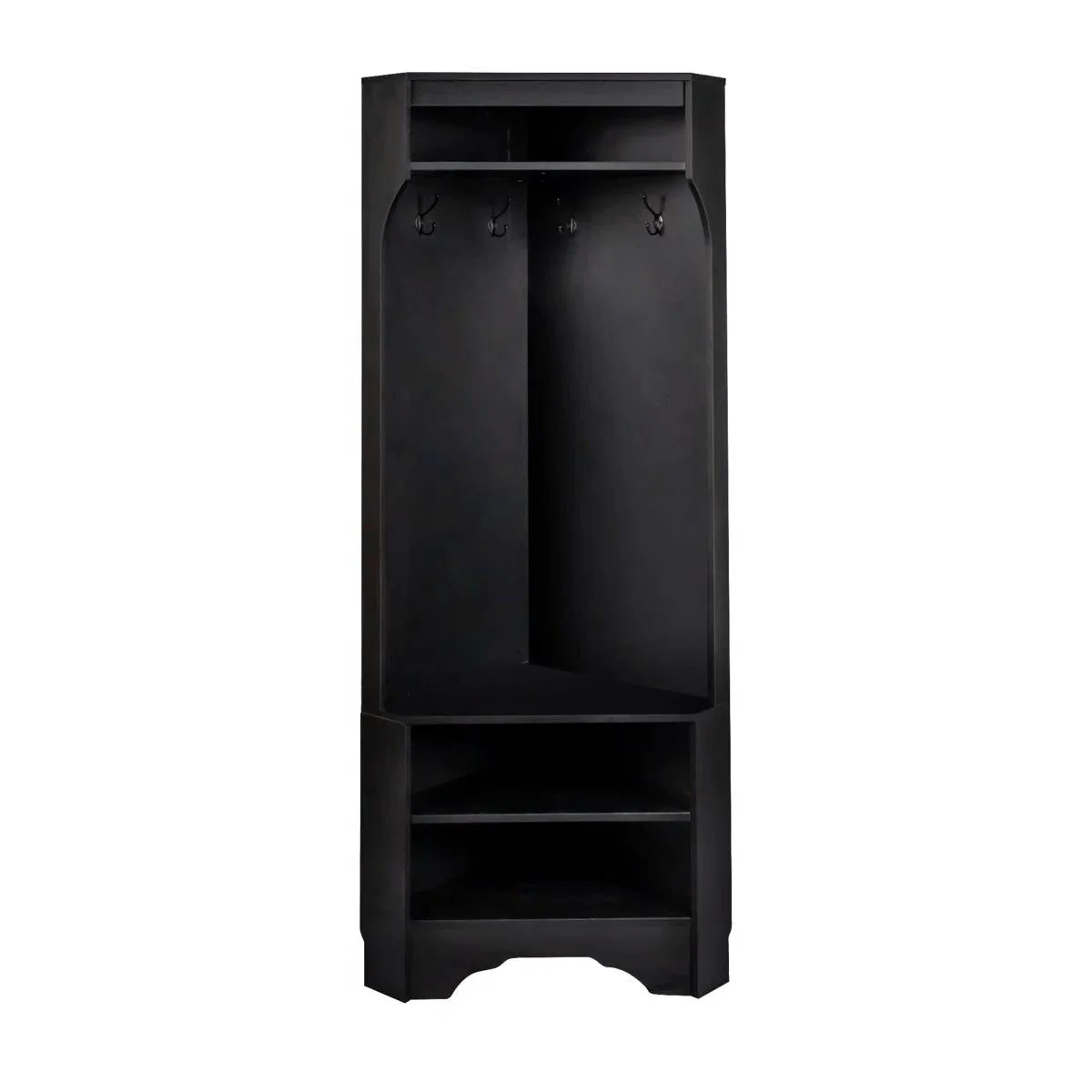 Modern Black Corner Hall Tree Coat Rack Entryway Storage Cabinet Shoe Bench - Image 2