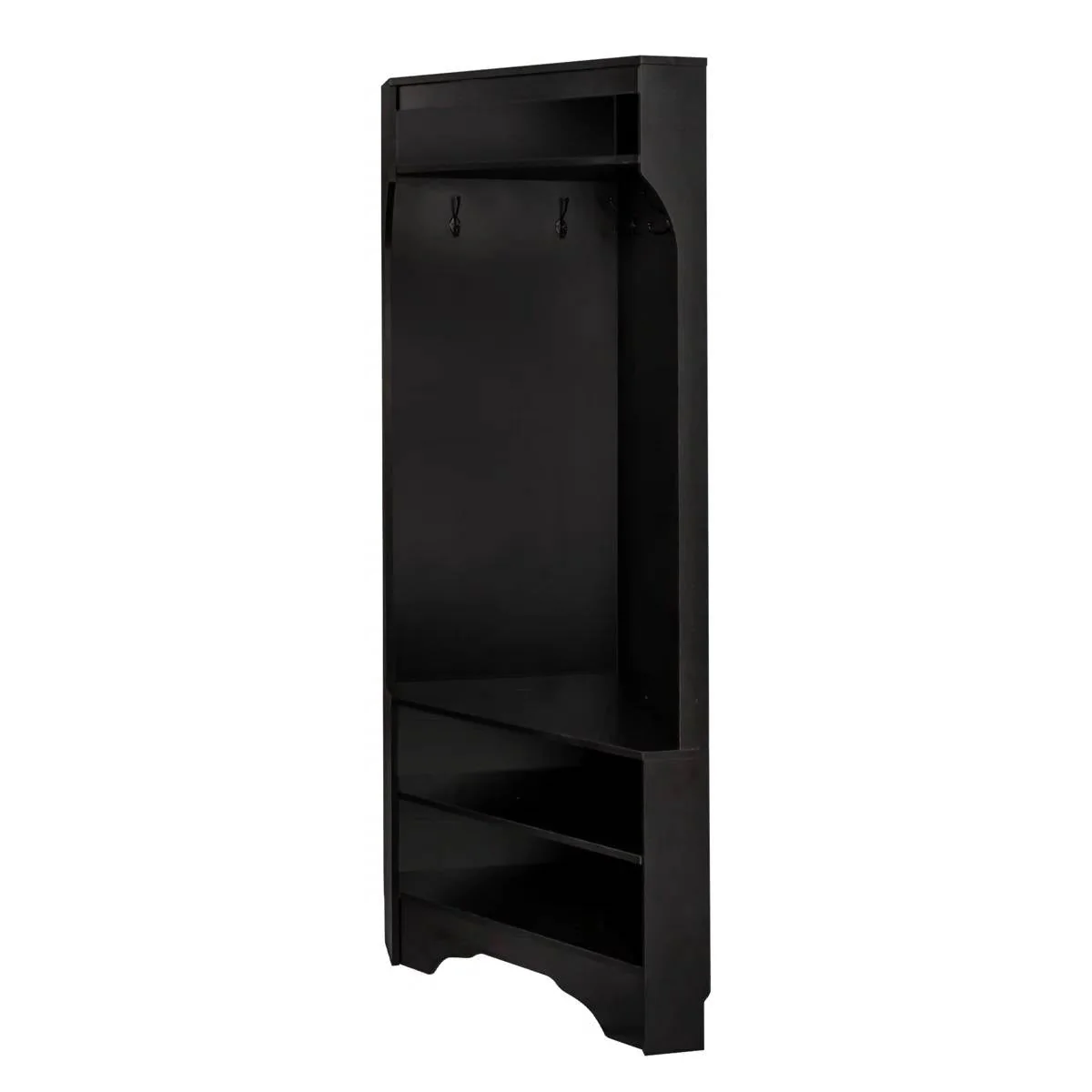 Modern Black Corner Hall Tree Coat Rack Entryway Storage Cabinet Shoe Bench - Image 3
