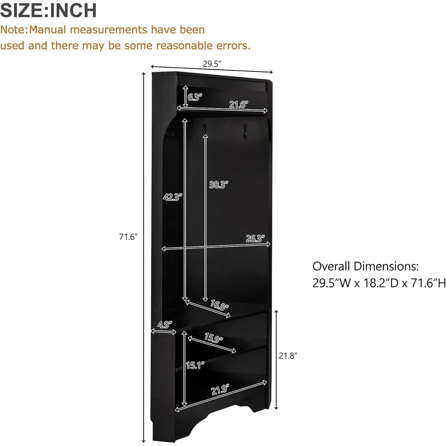 Modern Black Corner Hall Tree Coat Rack Entryway Storage Cabinet Shoe Bench - Image 5