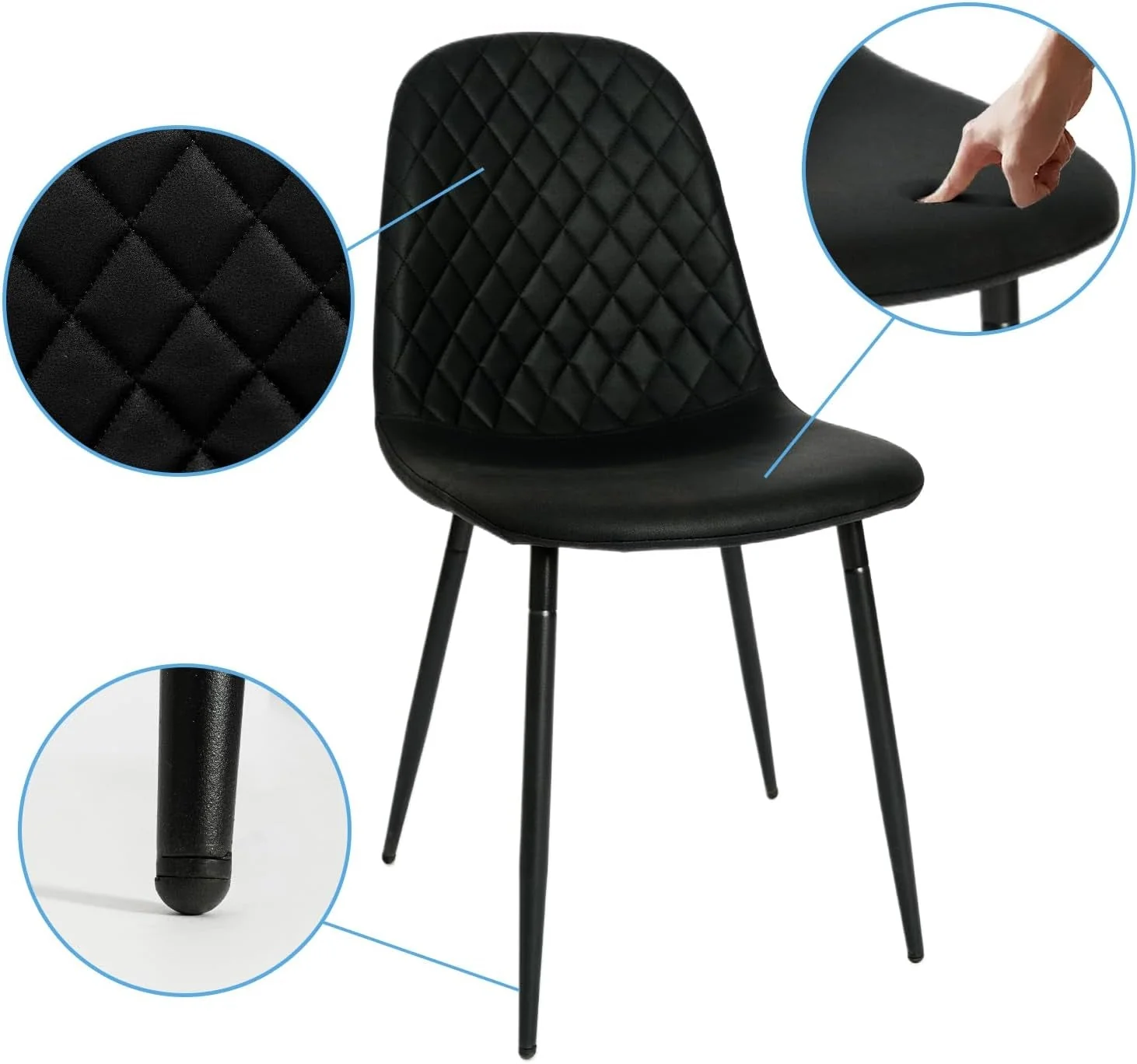 Modern Black Dining Chairs Set of 2, PU Leather Dining Room Chairs - Image 4