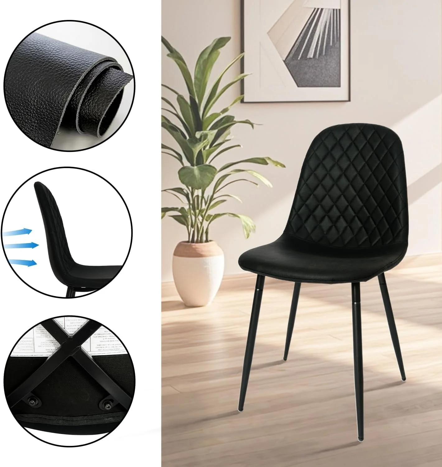 Modern Black Dining Chairs Set of 2, PU Leather Dining Room Chairs - Image 5