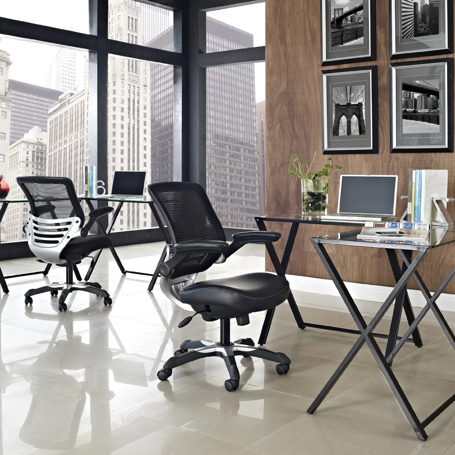 Modern Black Mesh Back Ergonomic Office Chair with Flip-up Arms - Image 5