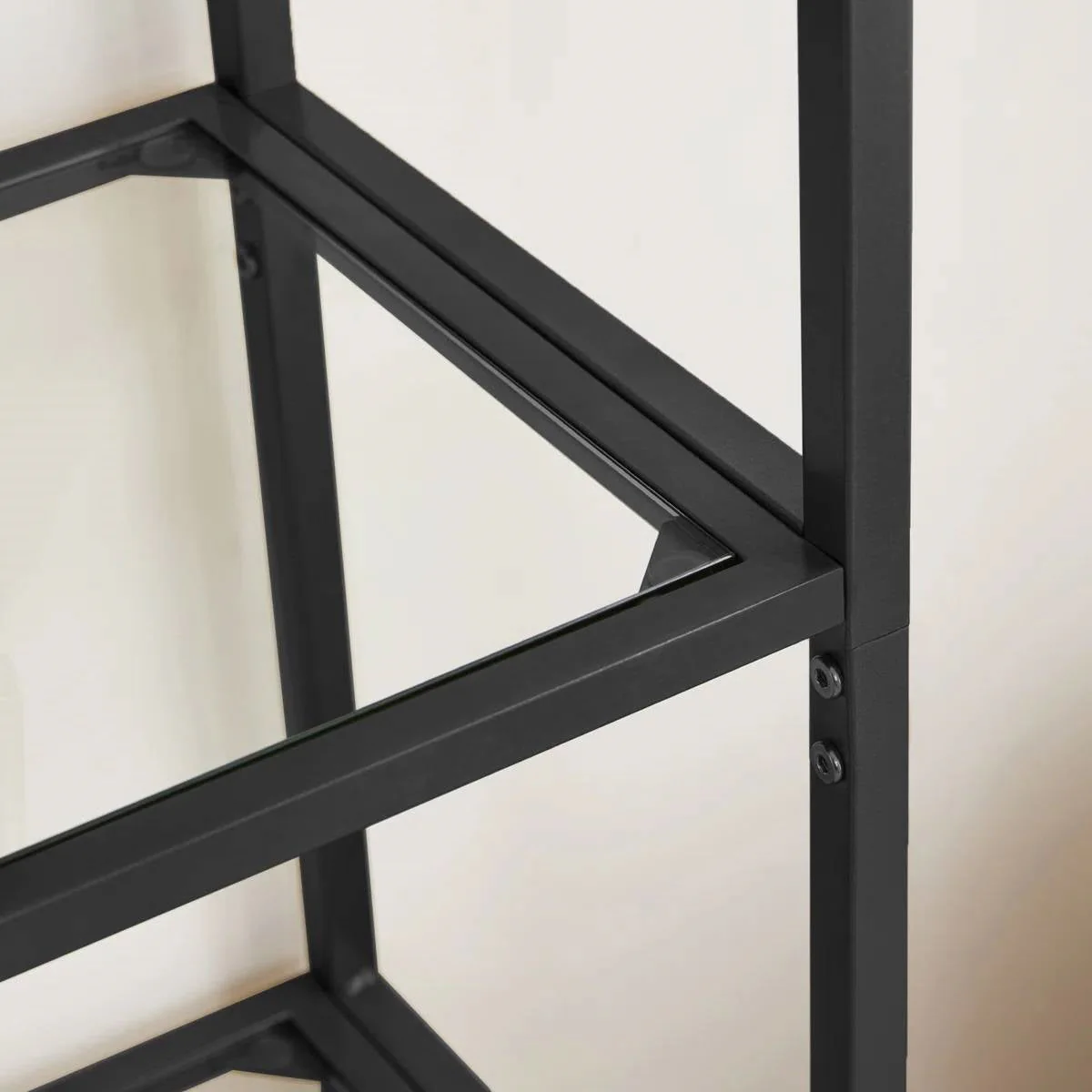 Modern Black Metal Arched Top Display Rack Bookcase with 5 Glass Storage Shelves - Image 3