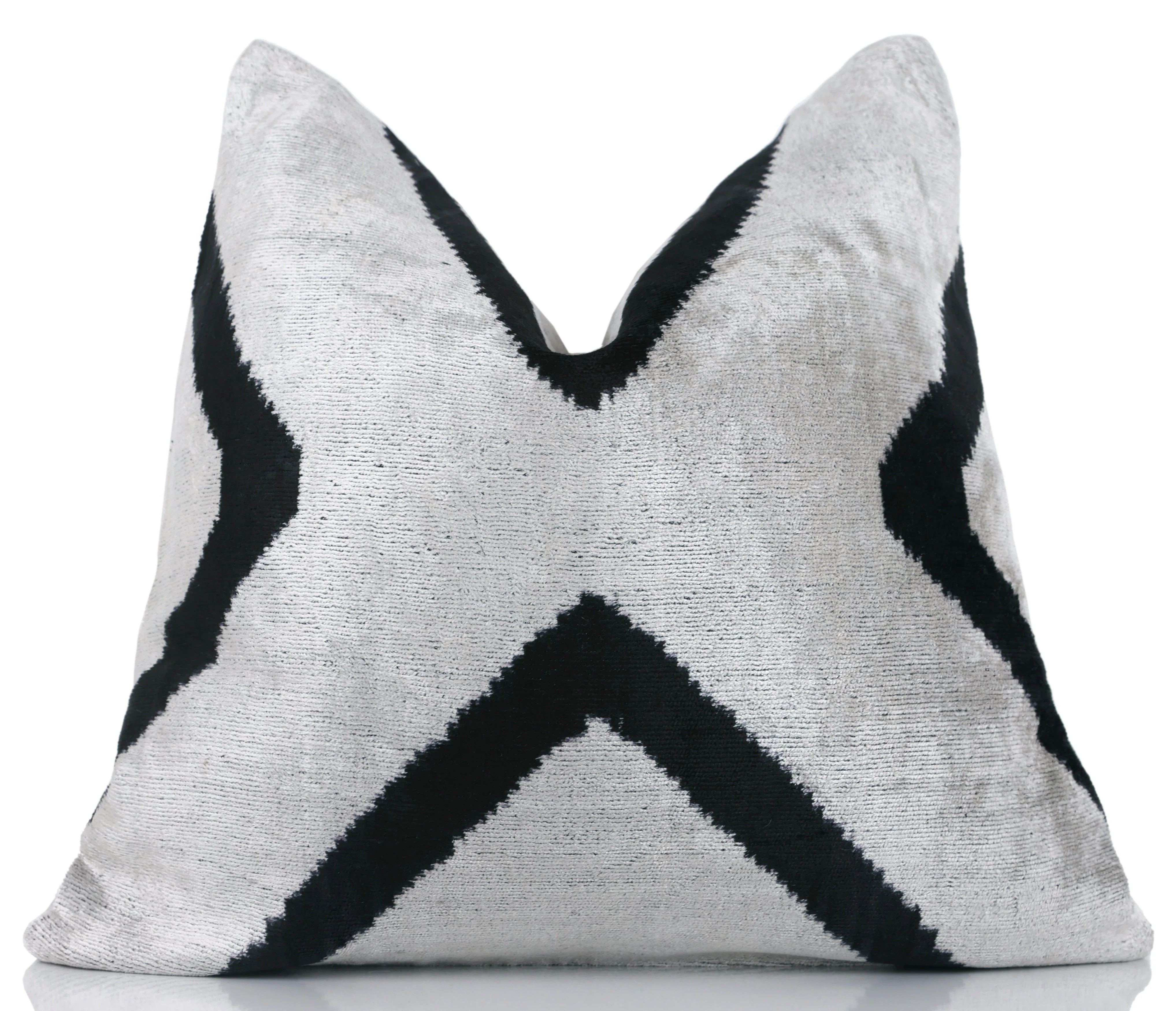 Modern Black & White Chevron Ikat Velvet Pillow – 16x16 Handmade Cushion - Image 5