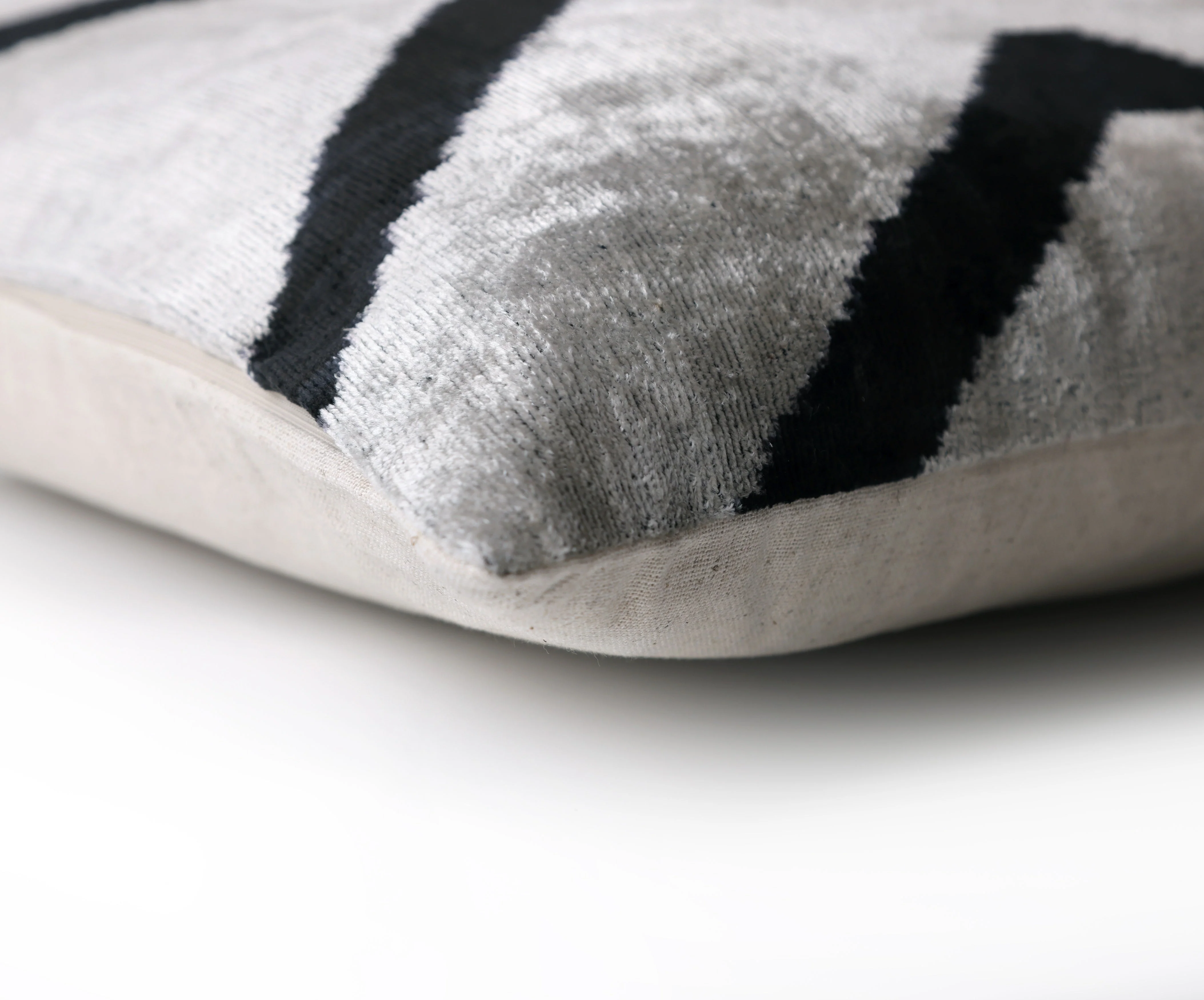Modern Black & White Chevron Ikat Velvet Pillow – 16x16 Handmade Cushion - Image 9