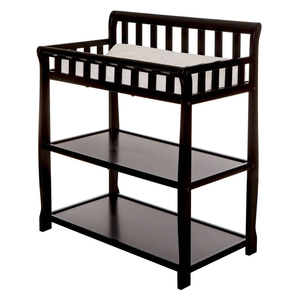 Modern Black Wooden Baby Changing Table with Safety Rail Mattress Pad and Strap - Image 2