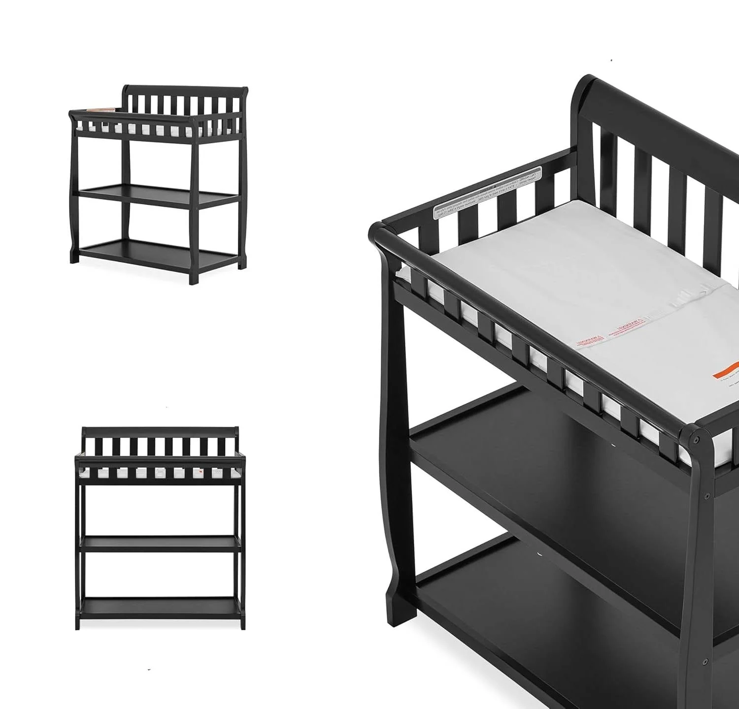 Modern Black Wooden Baby Changing Table with Safety Rail Mattress Pad and Strap - Image 4