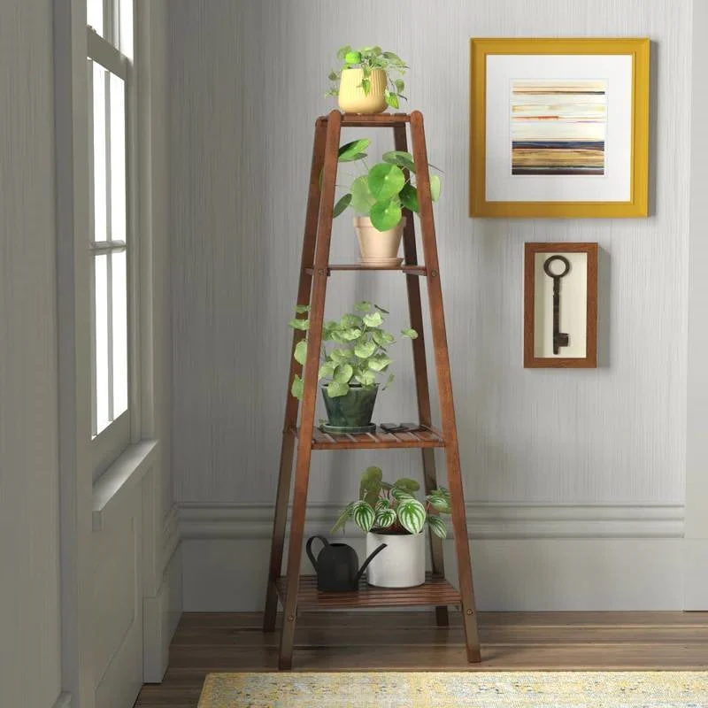 Modern Boho Wooden 4-Shelf Pyramidal Plant Stand - Image 2
