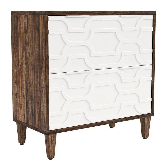 Modern Brown/White Wood 2 Drawer Filing Cabinet Printer Stand - Image 3