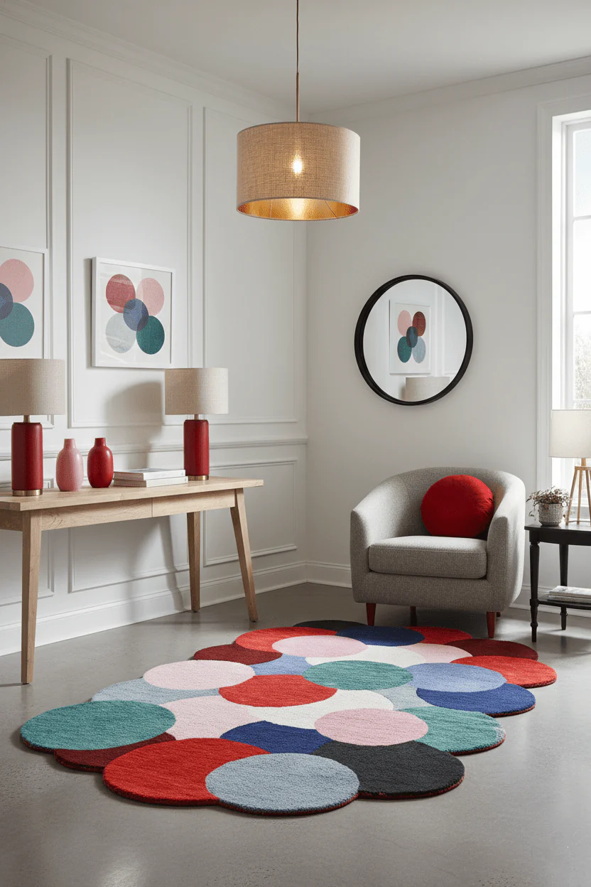 Modern Bubbles Design Multicolor Hand Tufted 5x8 Wool Rug - Image 2