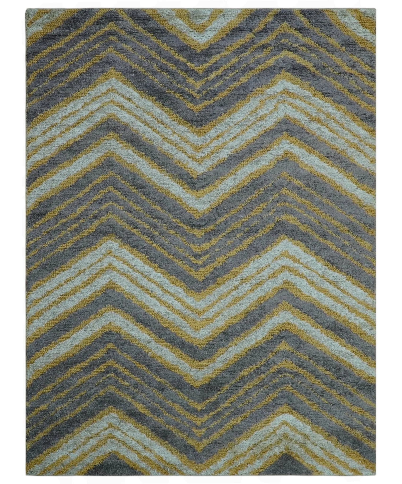 Modern Chevron Design Gold And Beige 5.6x8 Hand Knotted Bamboo Silk Area Rug - Image 10